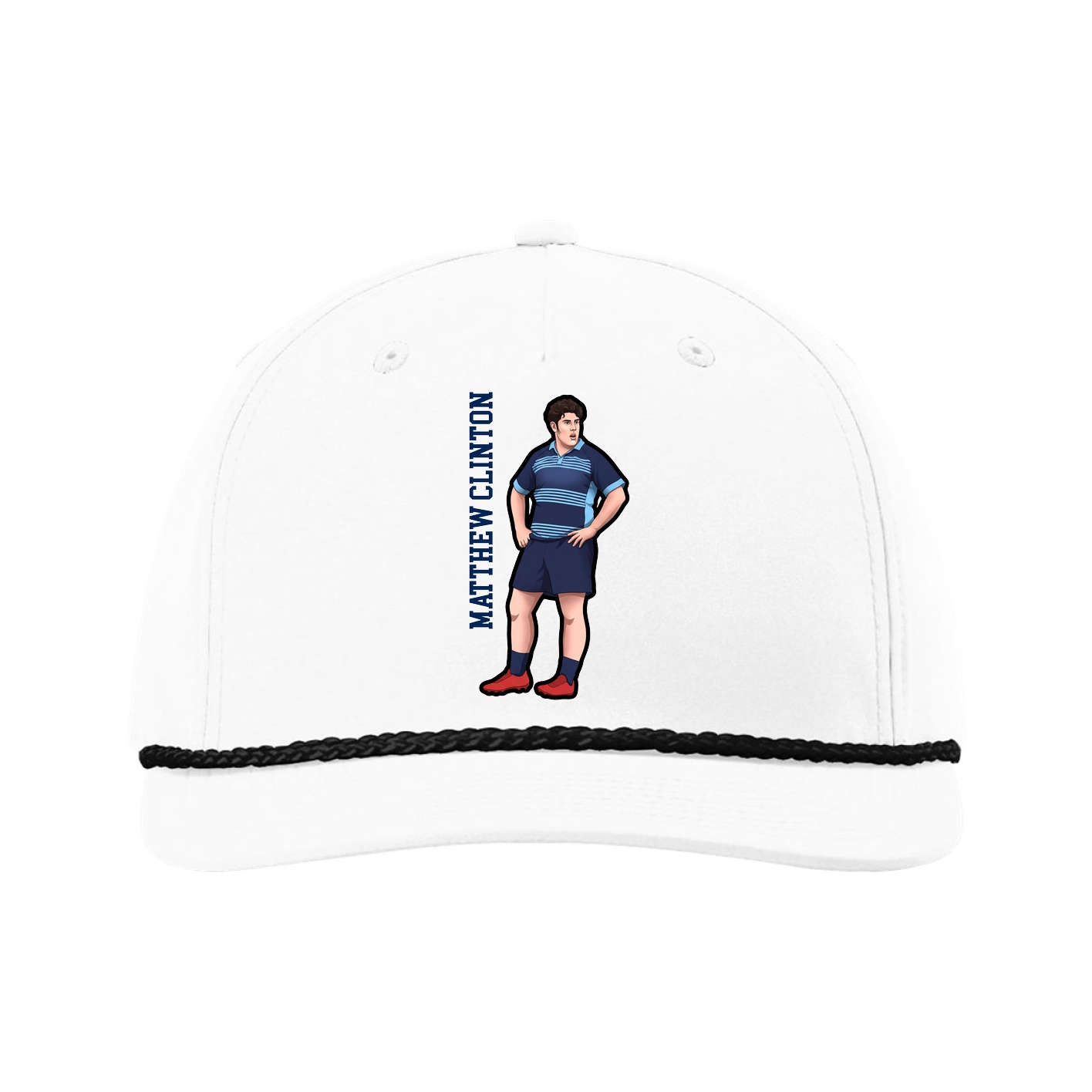 Five-Panel Classic Rope Cap — Name Vertical in White