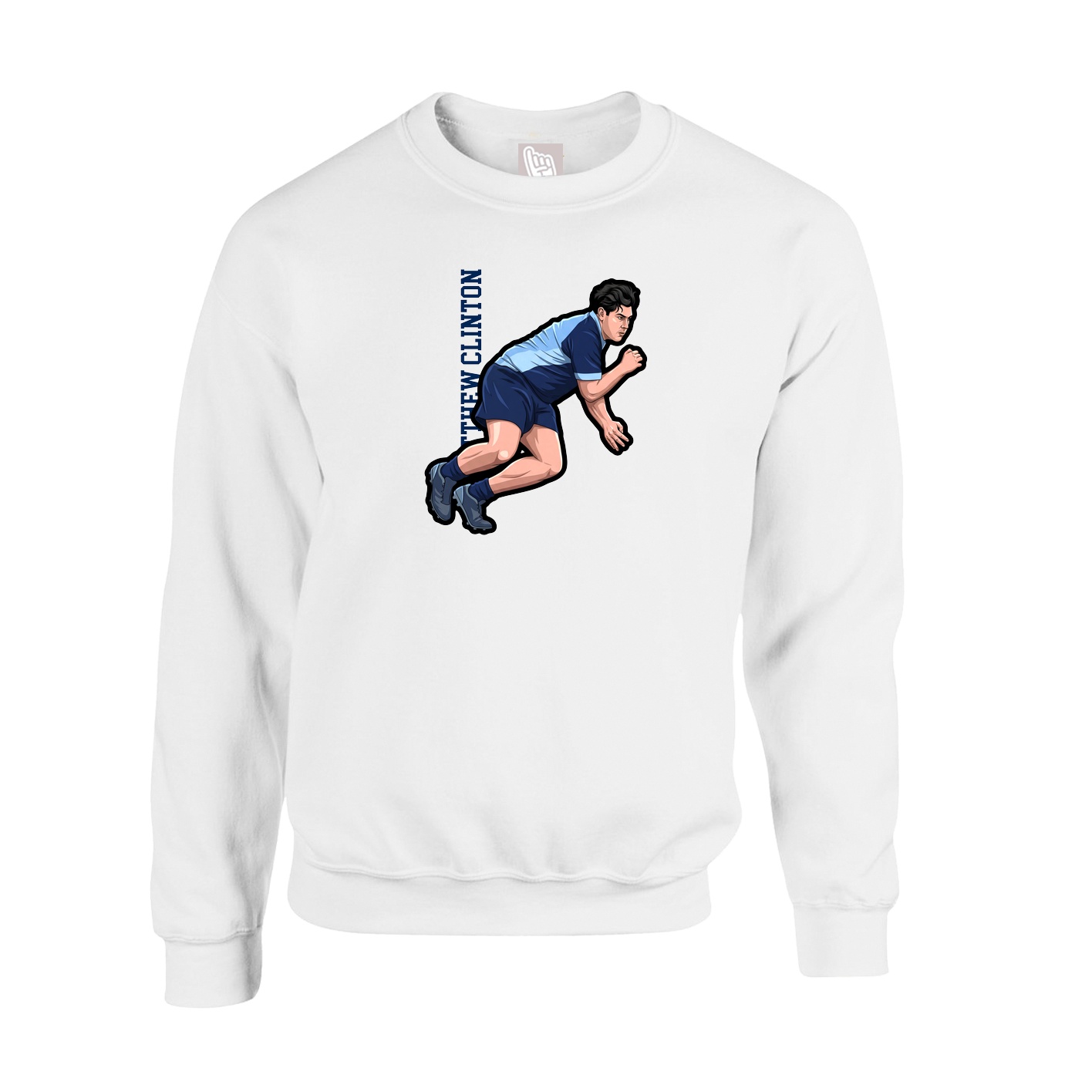 Fleece Crew — Name Vertical in White