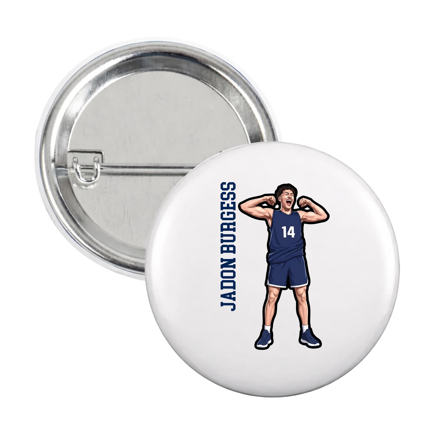 Game Day Button — Name Vertical in White
