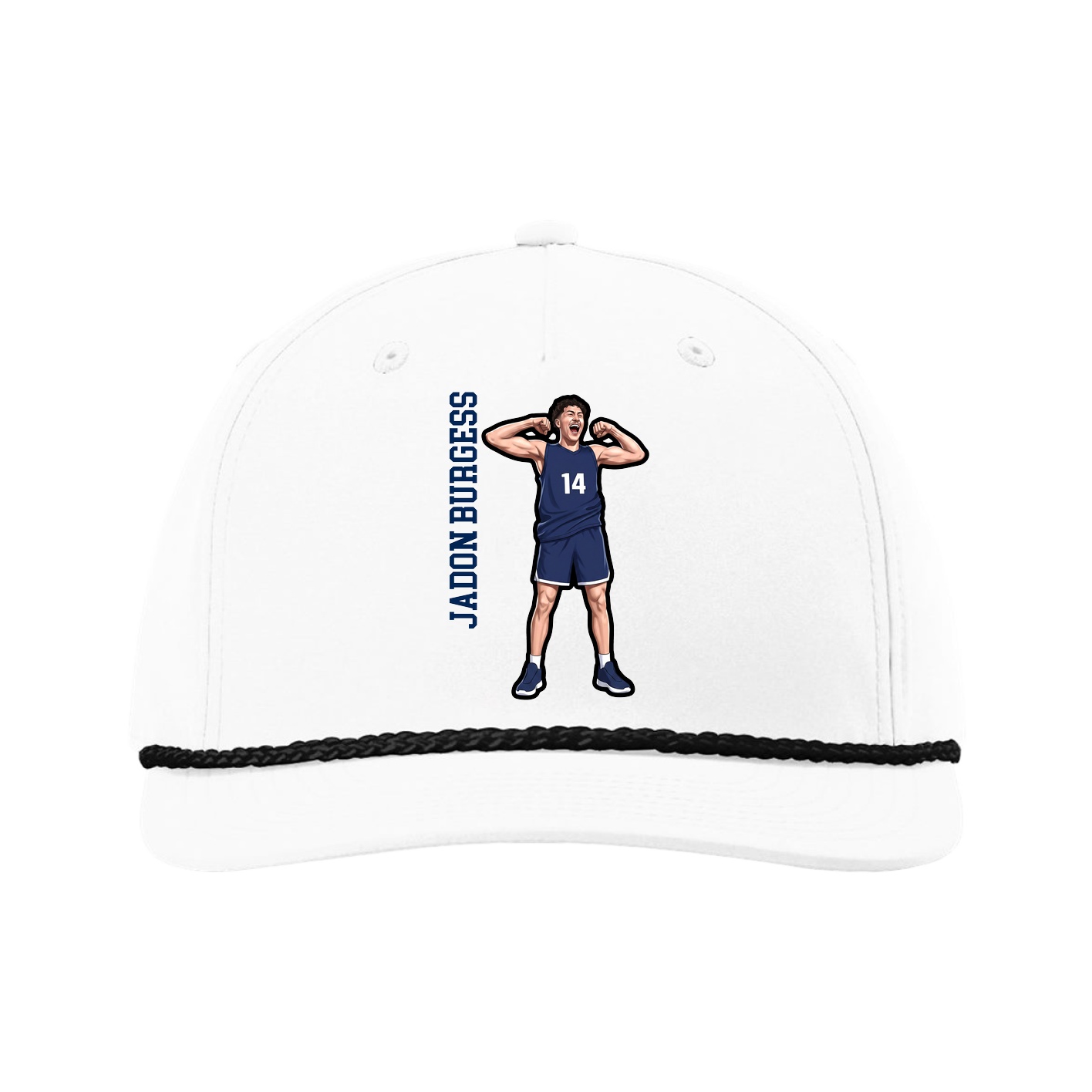 Five-Panel Classic Rope Cap — Name Vertical in White