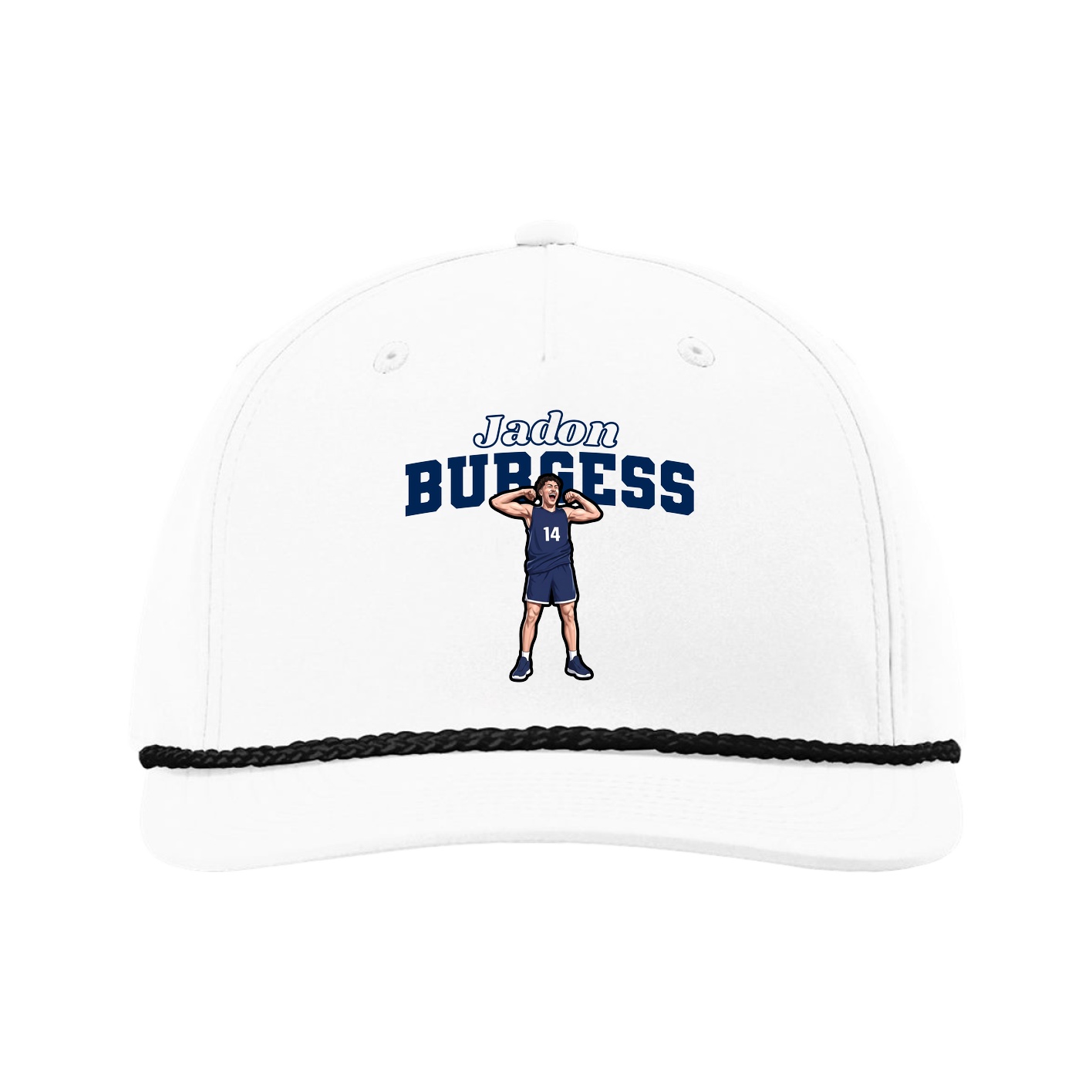 Five-Panel Classic Rope Cap — Name Arch in White