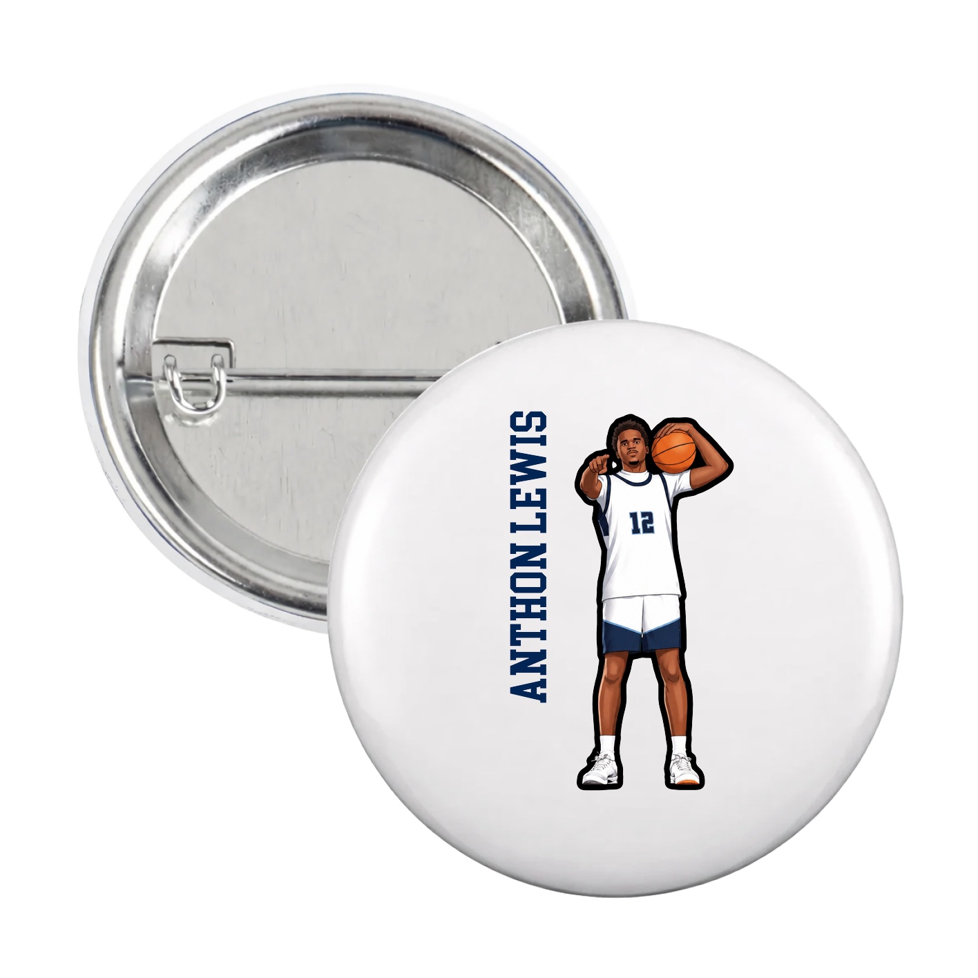 Game Day Button — Name Vertical in White