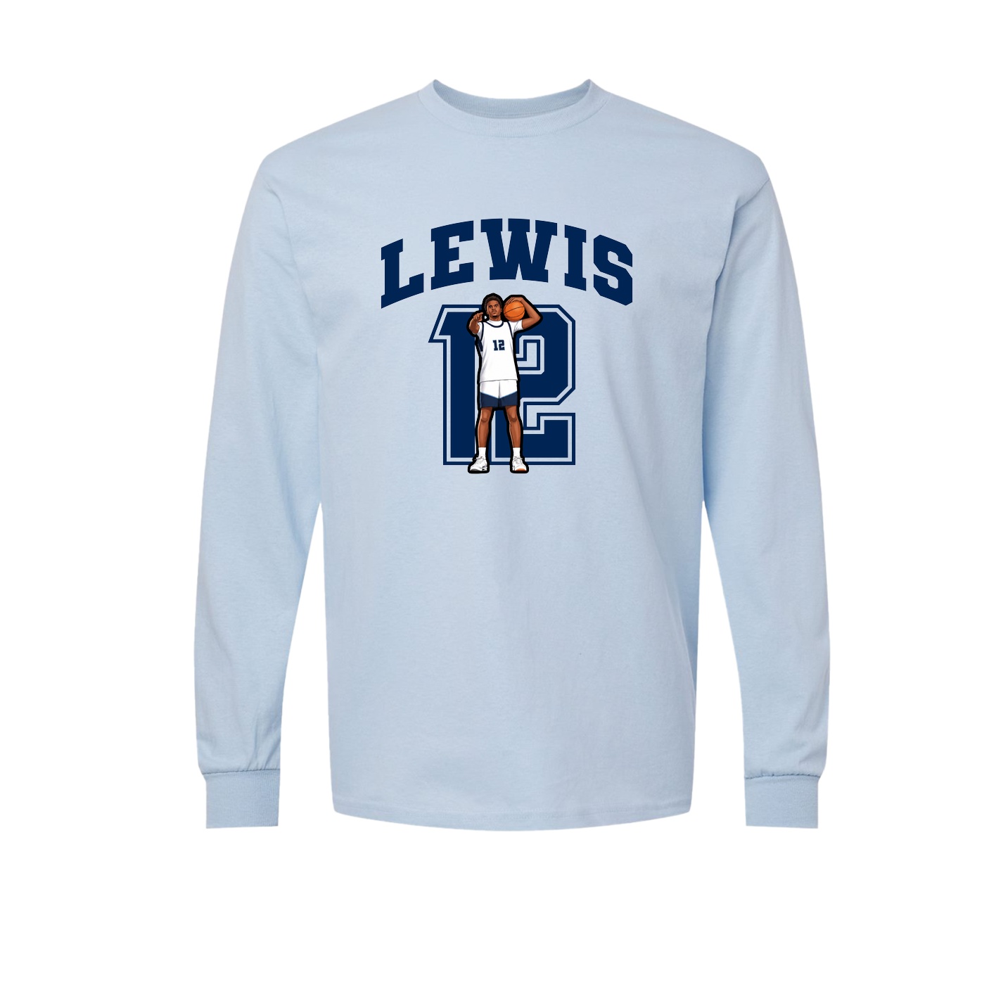 Long Sleeve Tee — Number in Light Blue