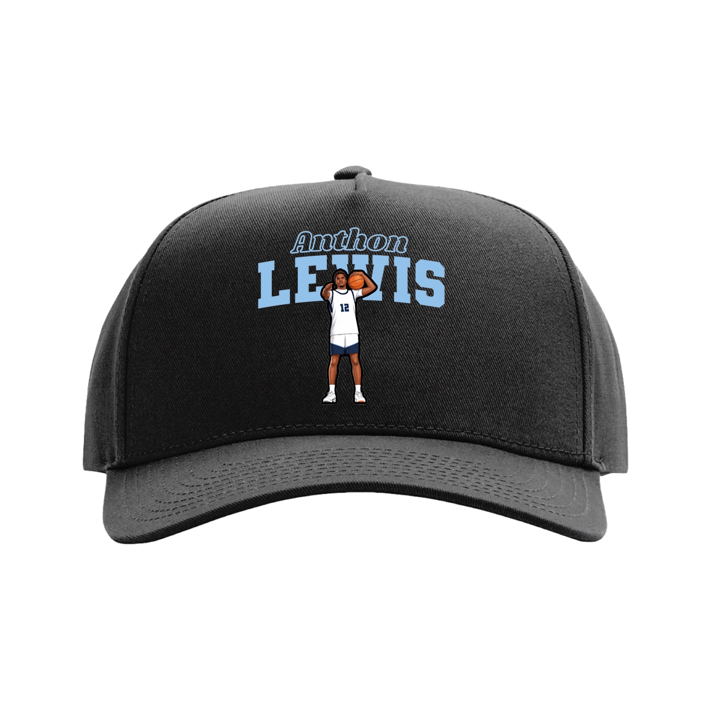 Full Fabric Five-Panel Champ Cap — Name Arch in Black