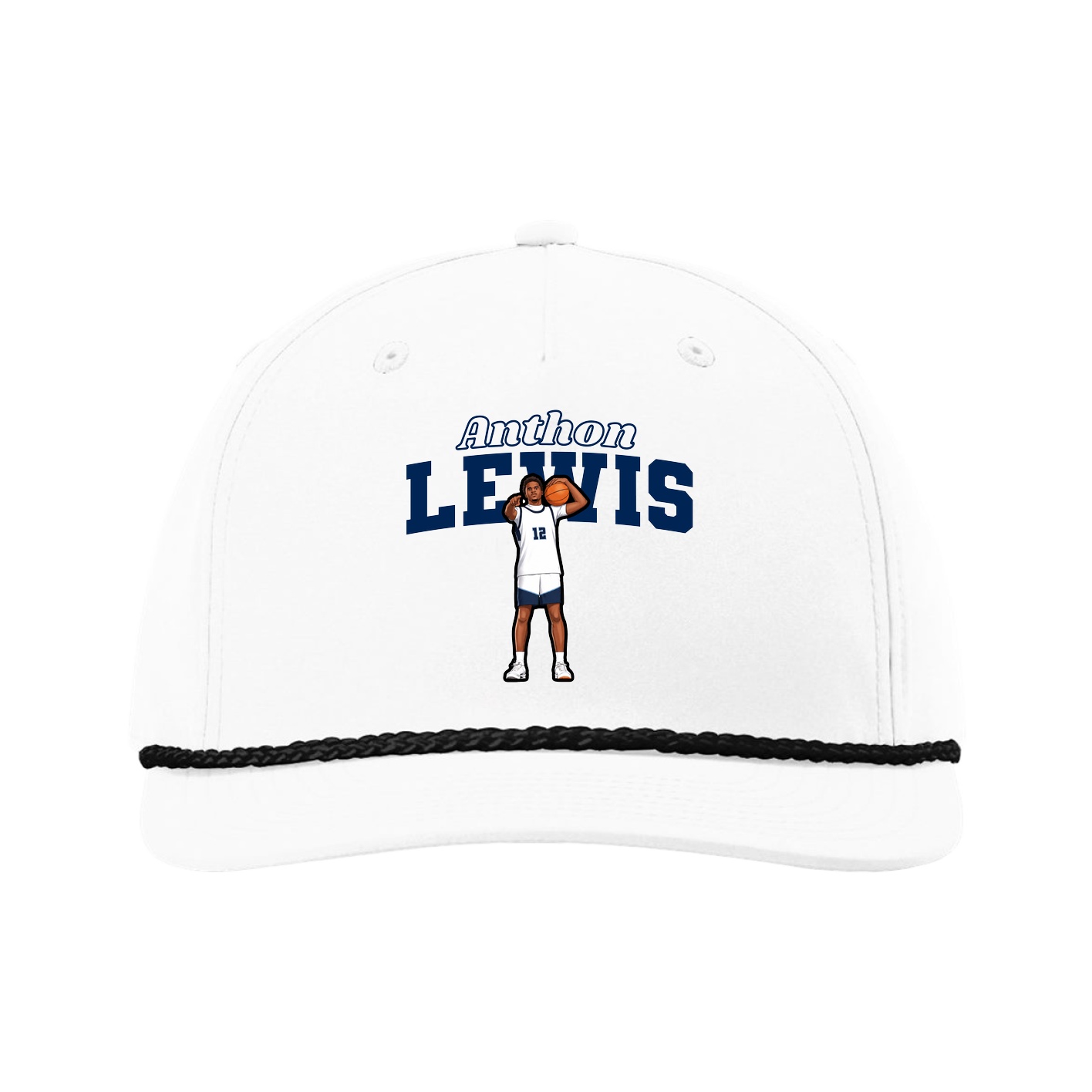 Five-Panel Classic Rope Cap — Name Arch in White