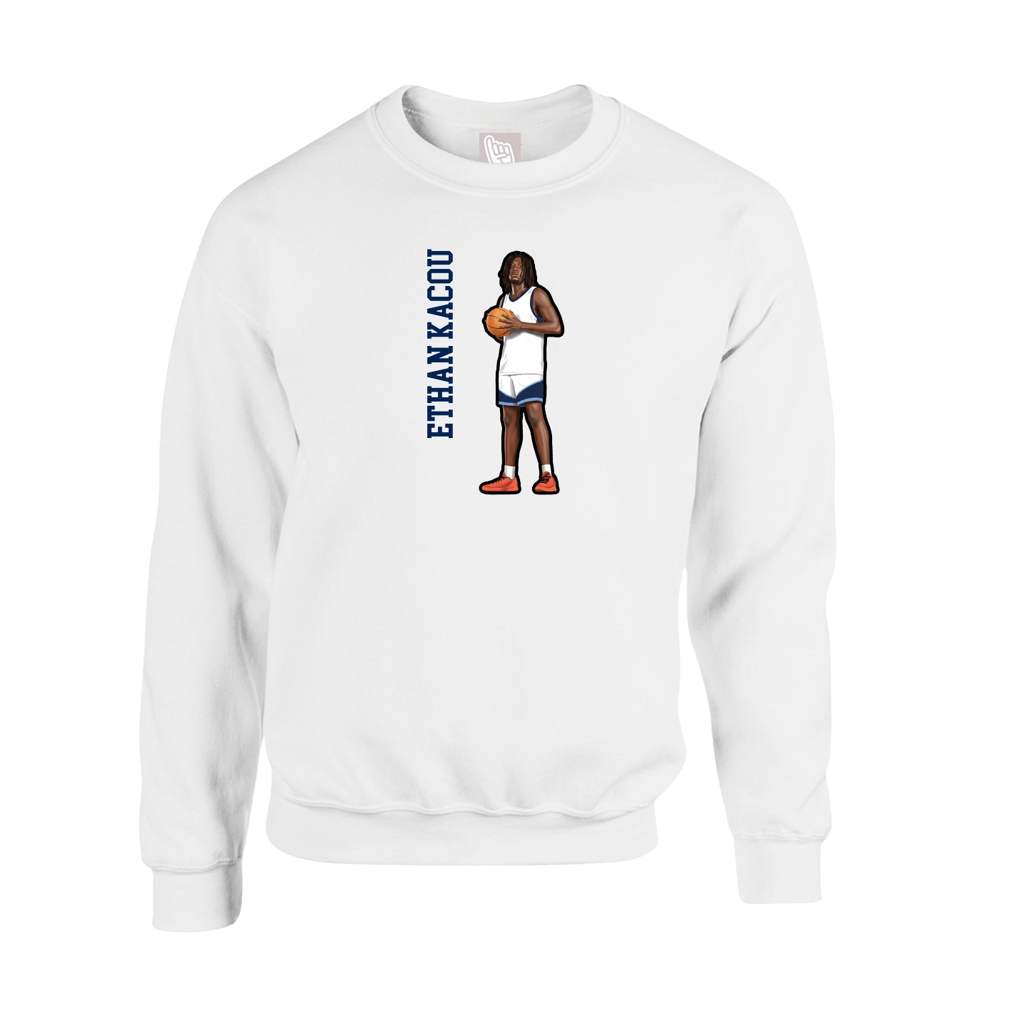 Fleece Crew — Name Vertical in White