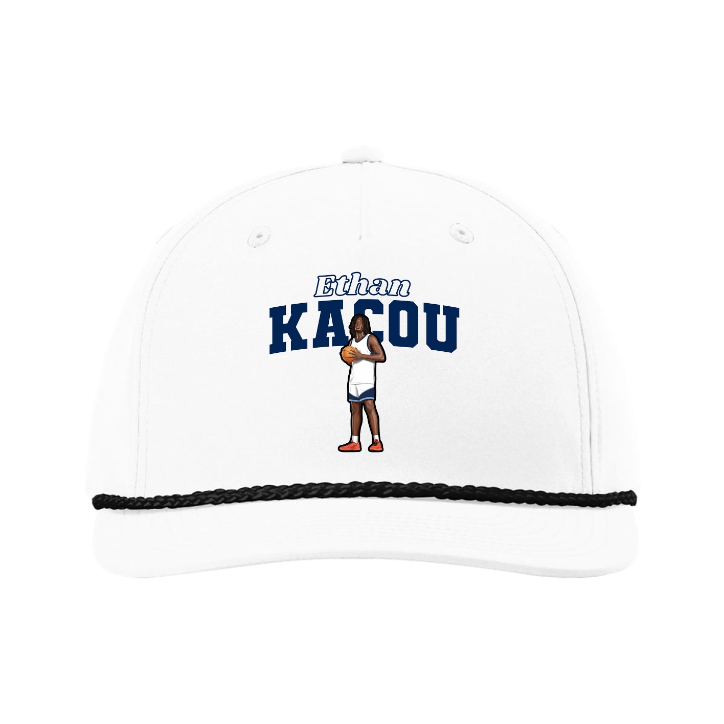 Five-Panel Classic Rope Cap — Name Arch in White