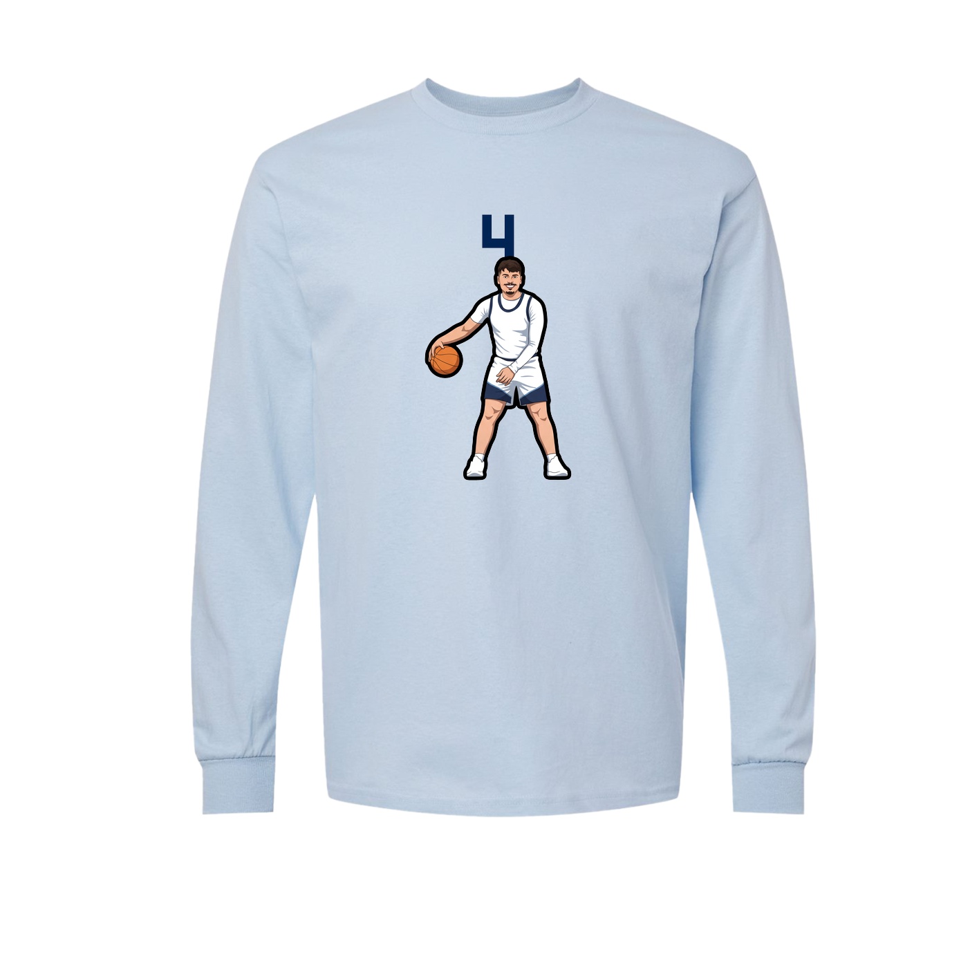 Long Sleeve Tee — Number Top in Light Blue