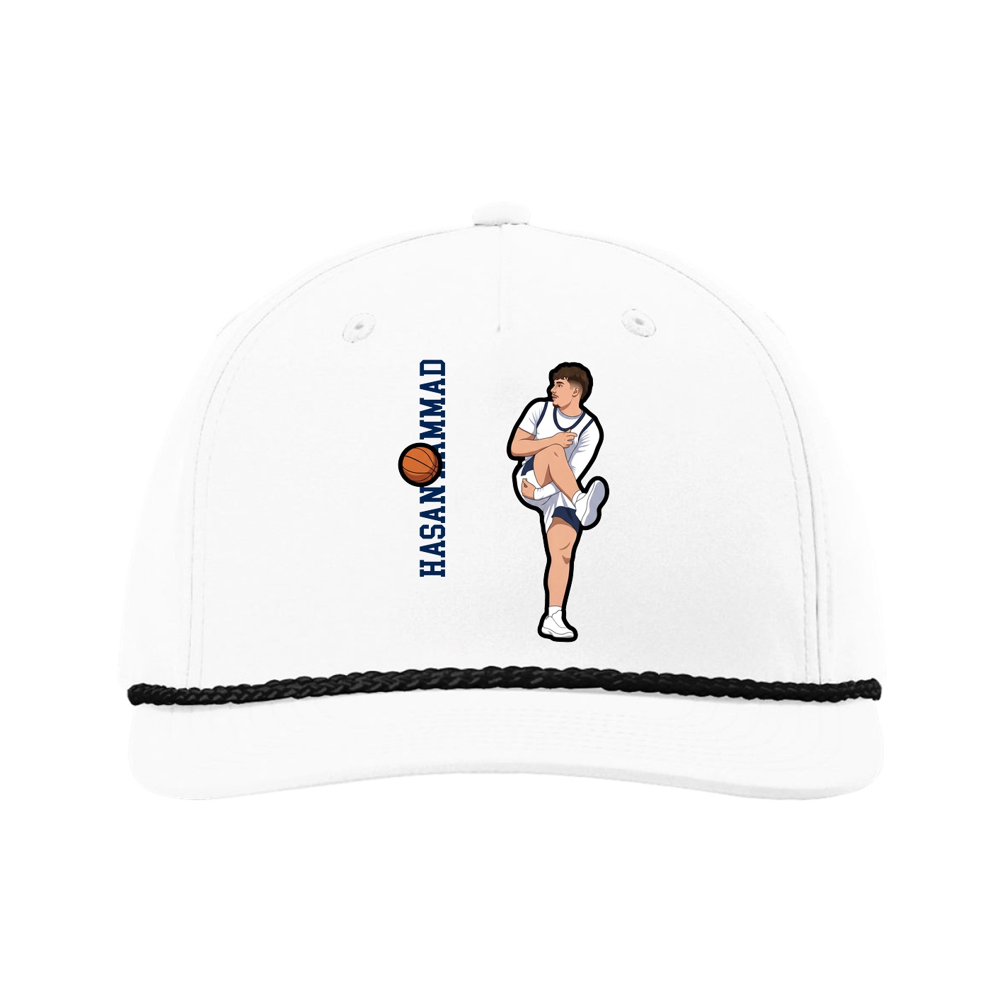 Five-Panel Classic Rope Cap — Name Vertical in White