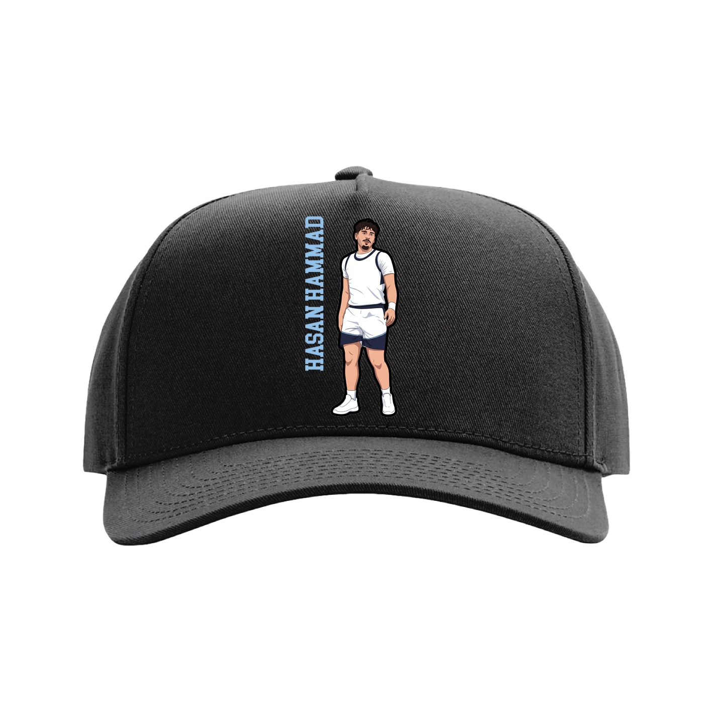 Full Fabric Five-Panel Champ Cap — Name Vertical in Black