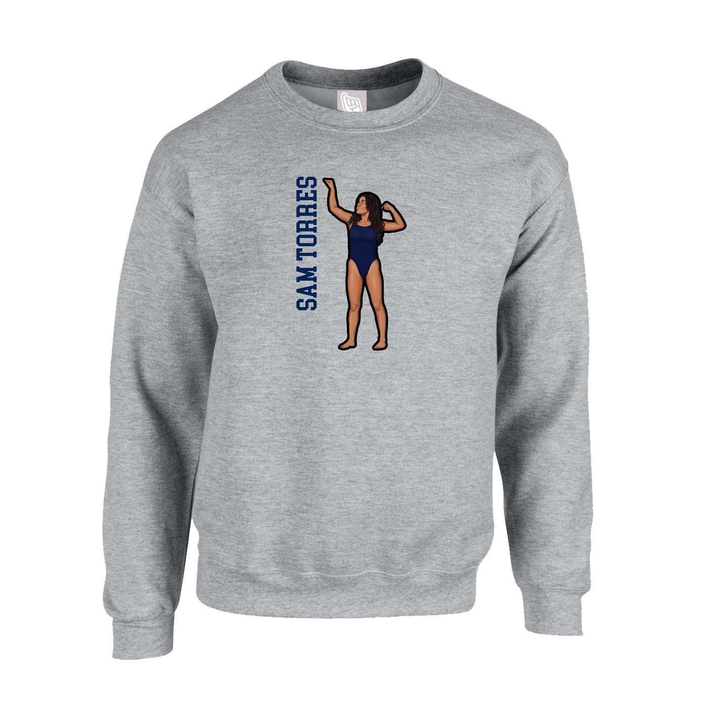 Fleece Crew — Name Vertical in Grey