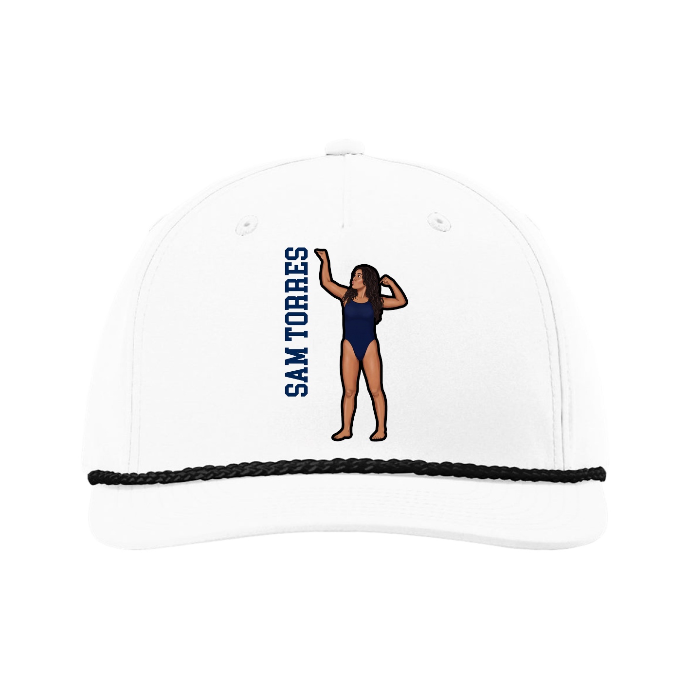 Five-Panel Classic Rope Cap — Name Vertical in White