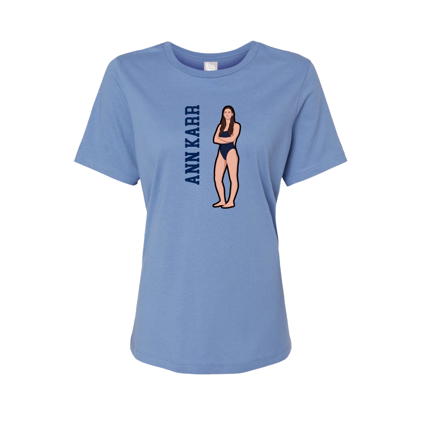 Fitted Women's Tee — Name Vertical in Powder Blue