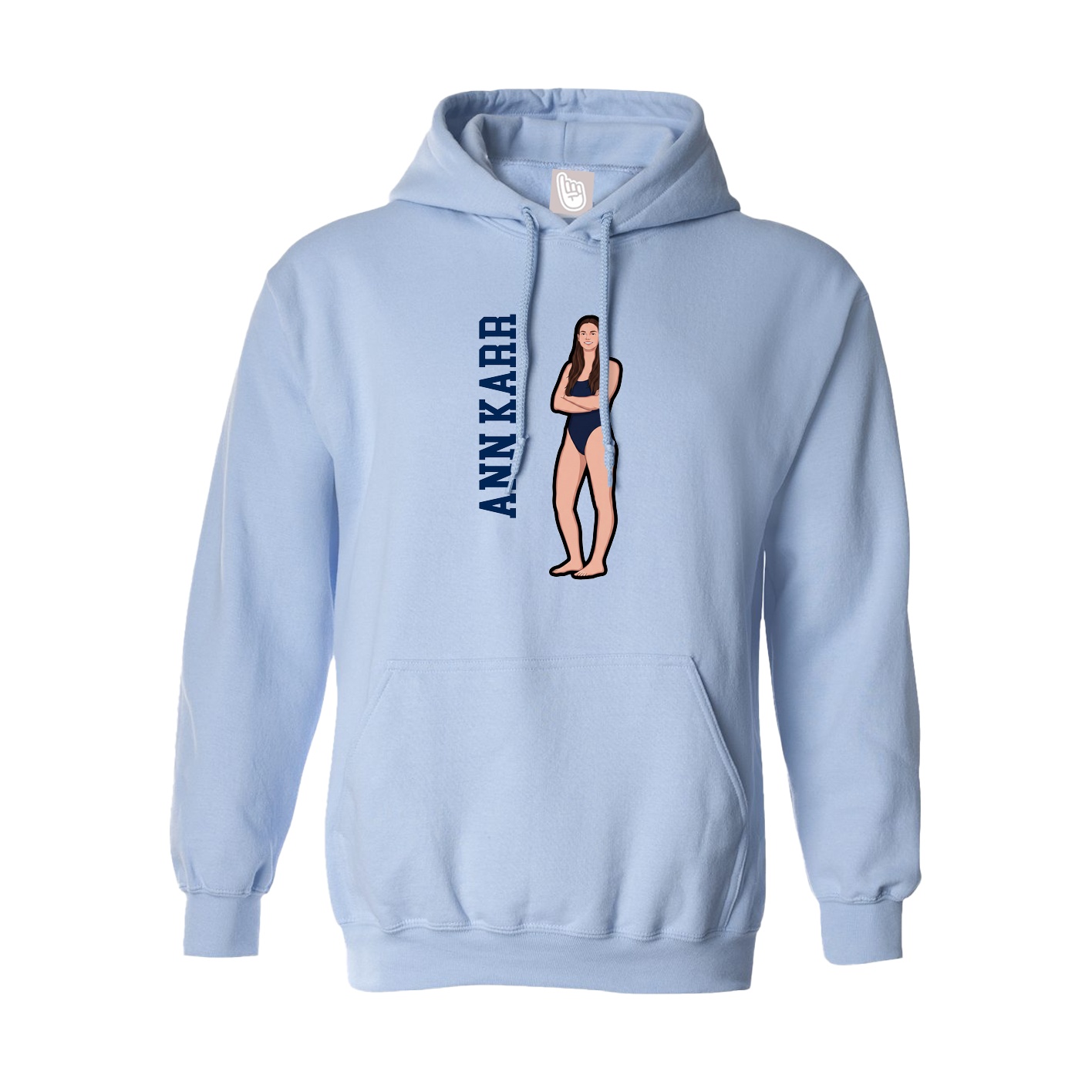 Hoodie — Name Vertical in Light Blue