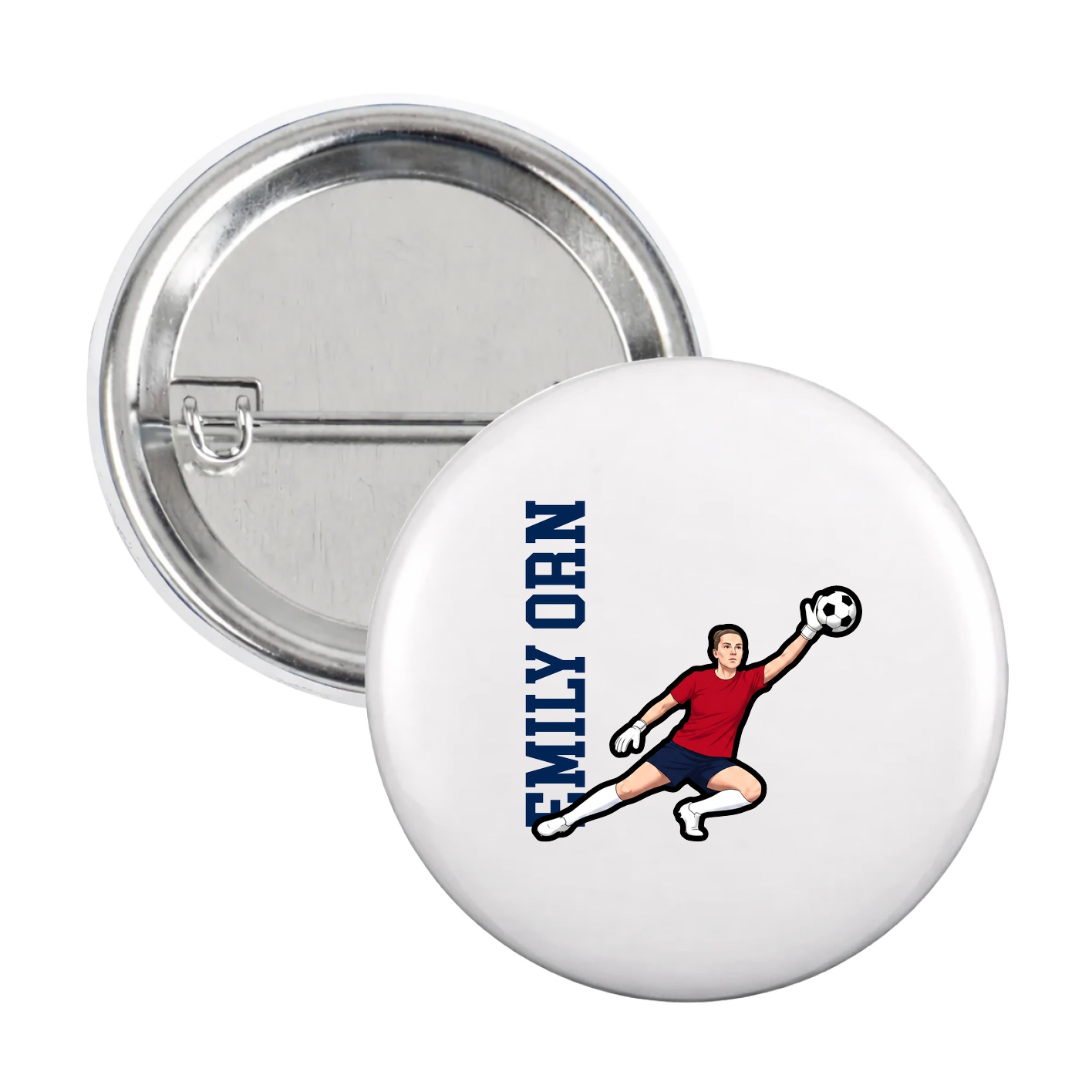 Game Day Button — Name Vertical in White
