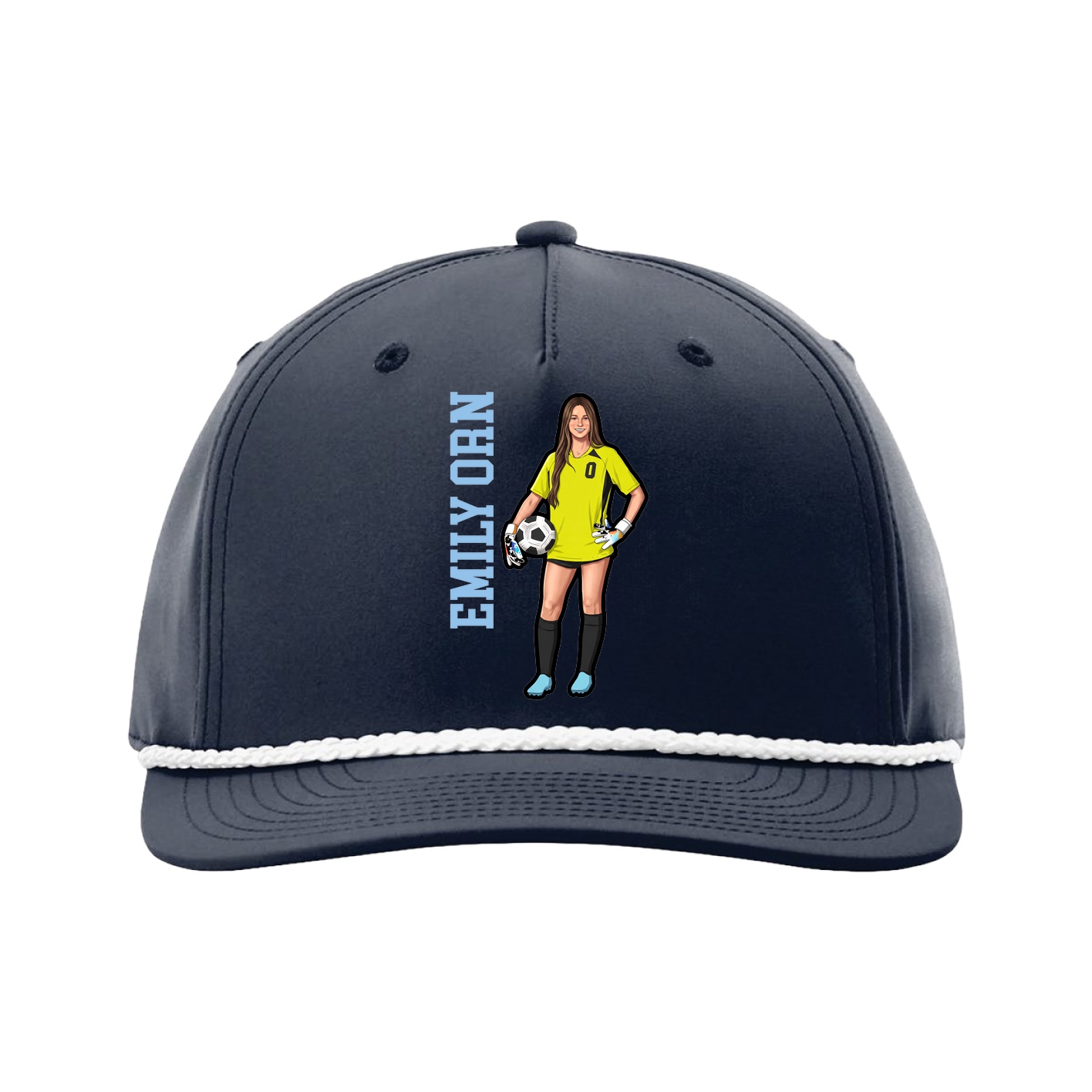 Five-Panel Classic Rope Cap — Name Vertical in Navy