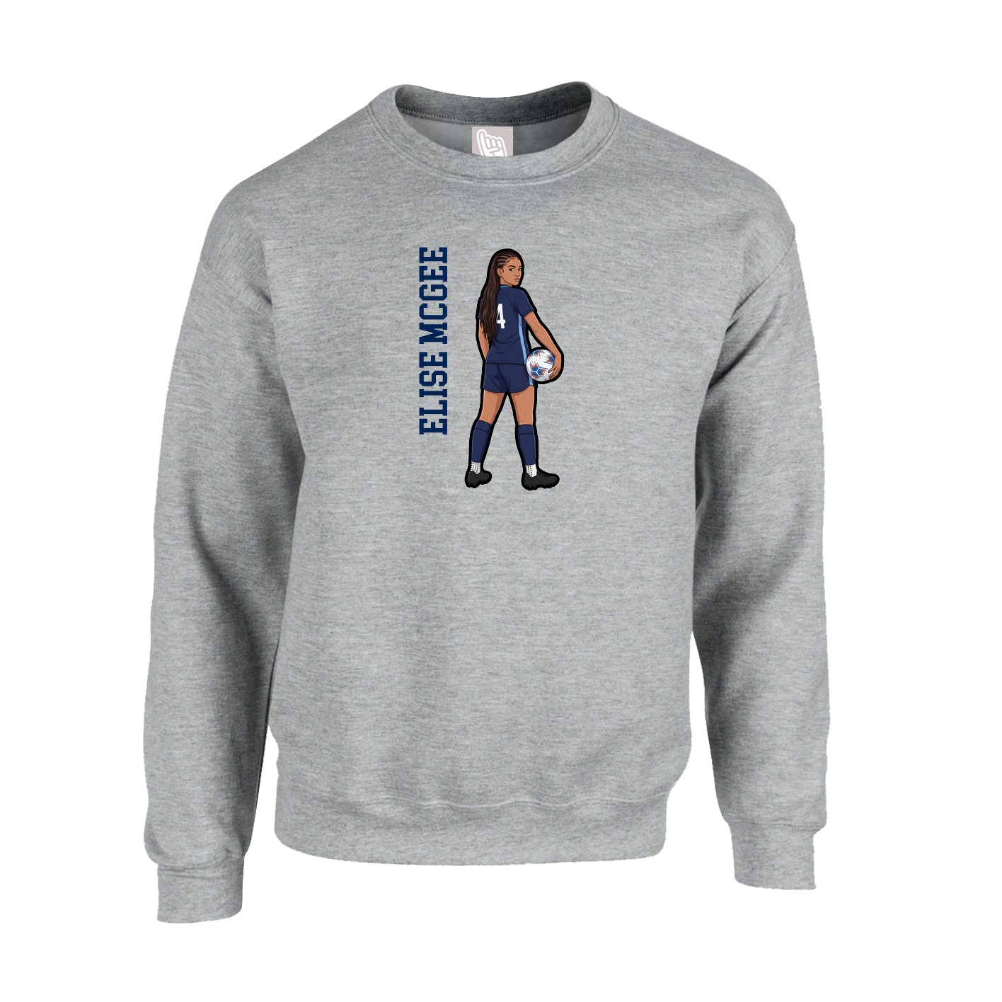 Fleece Crew — Name Vertical in Grey