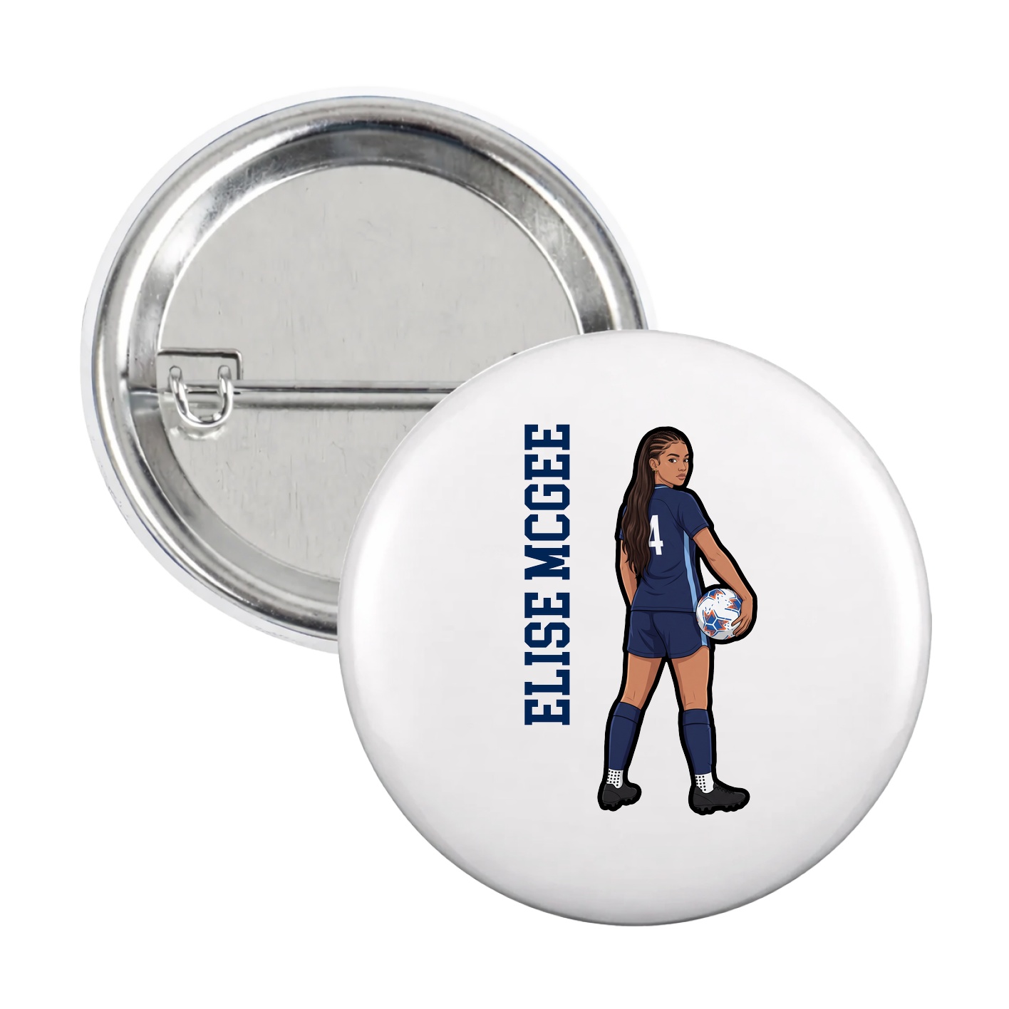 Game Day Button — Name Vertical in White