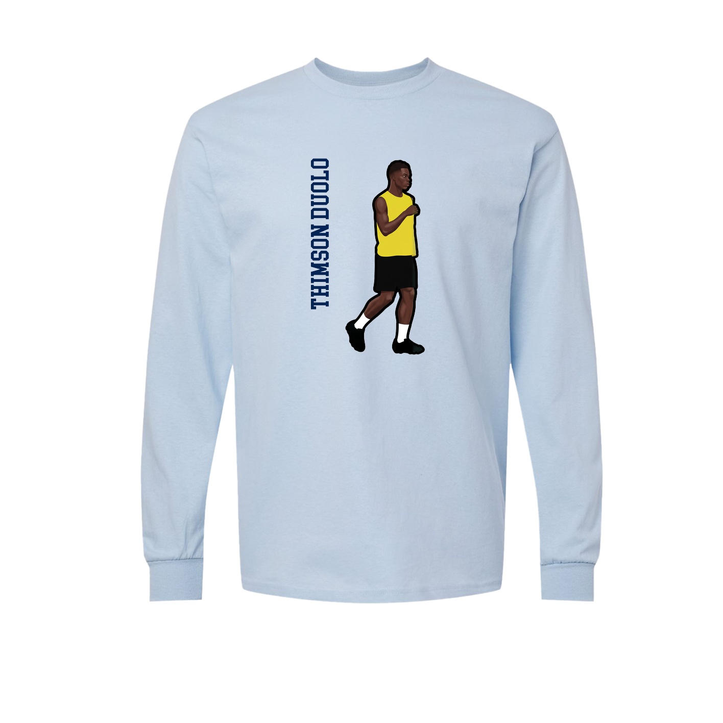 Long Sleeve Tee — Name Vertical in Light Blue