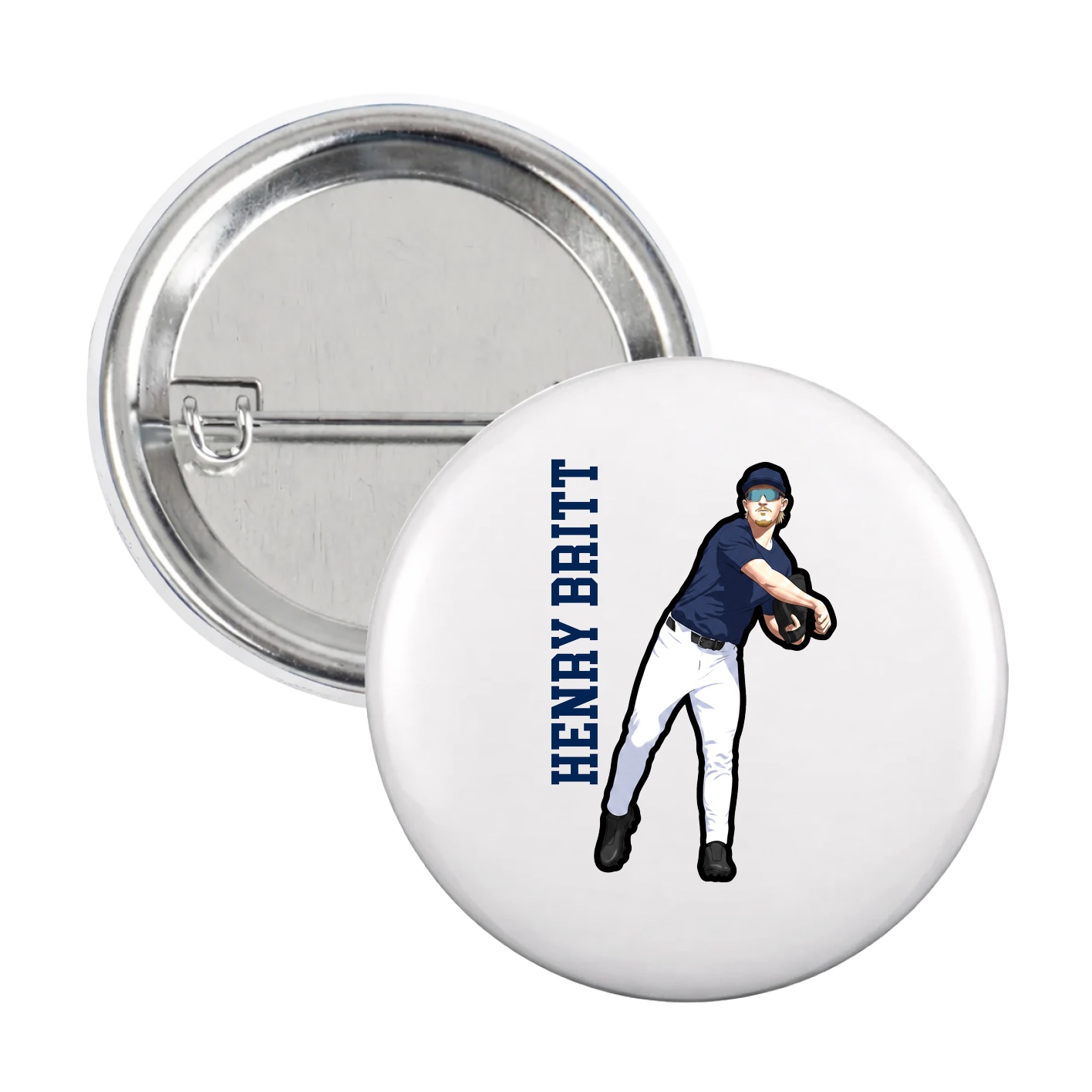 Game Day Button — Name Vertical in White