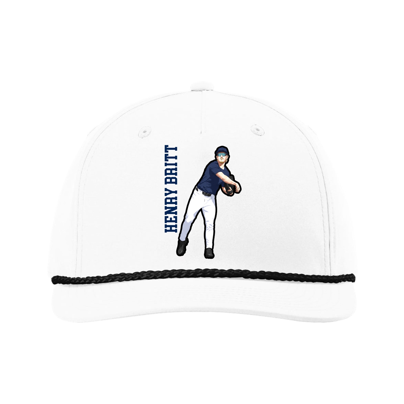 Five-Panel Classic Rope Cap — Name Vertical in White