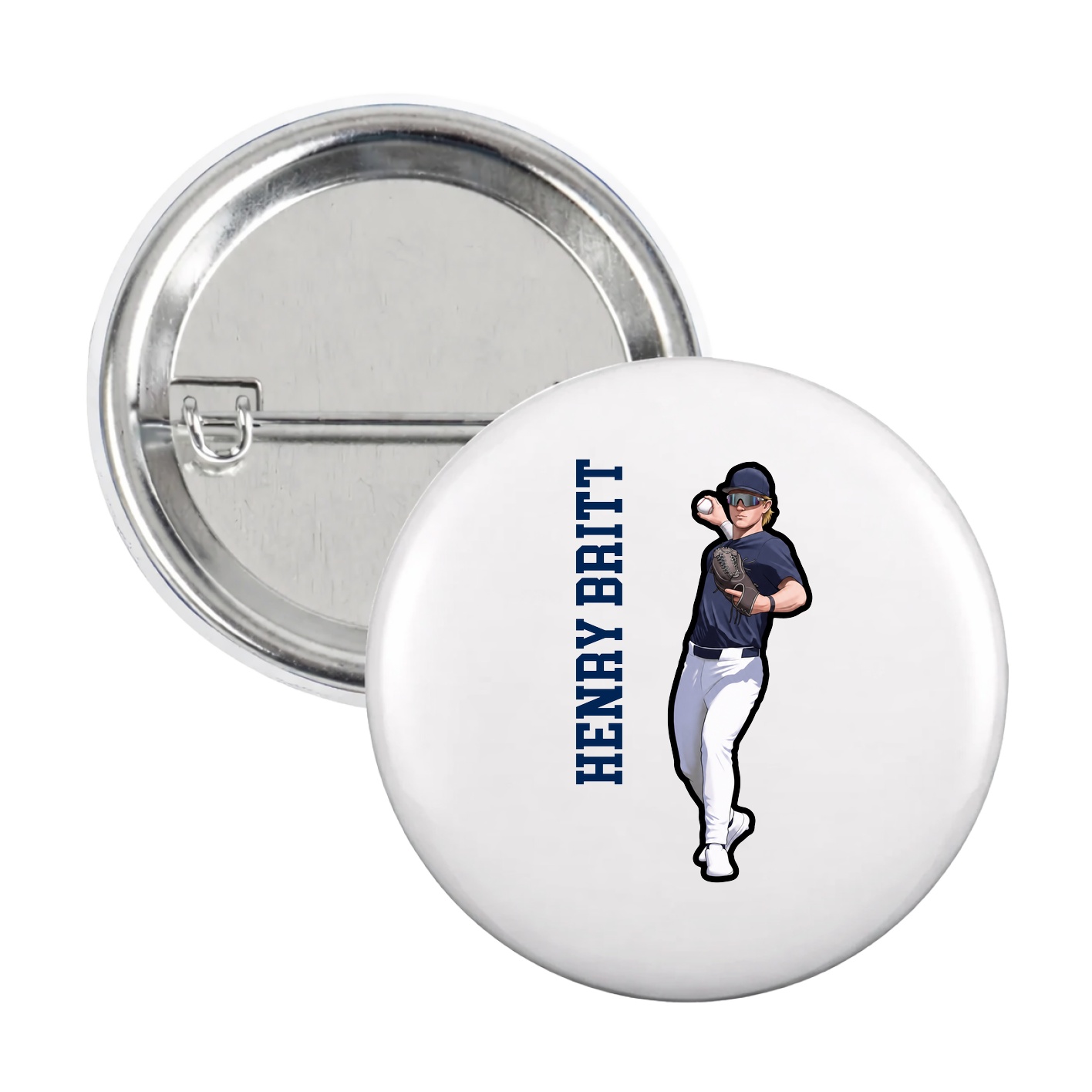 Game Day Button — Name Vertical in White