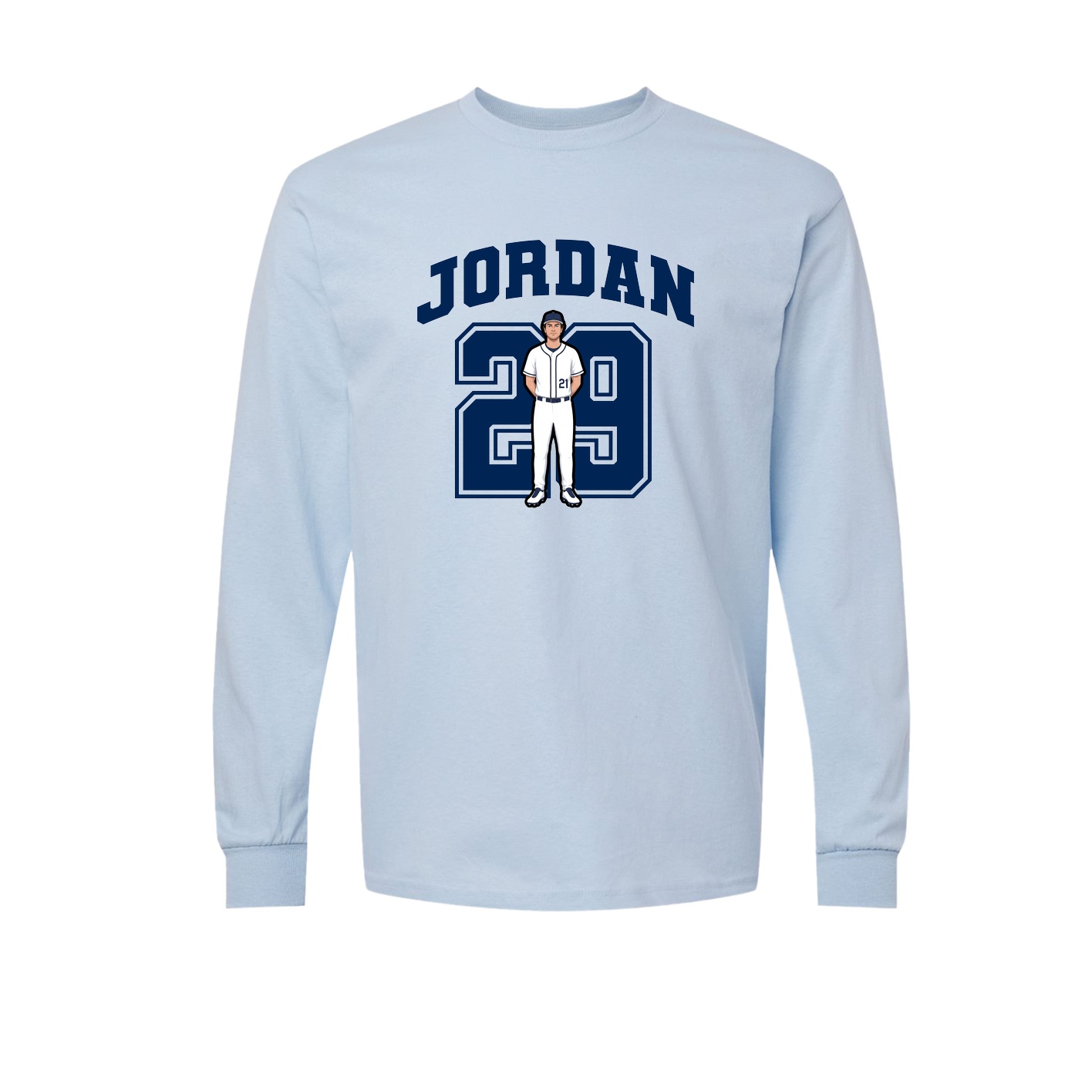 Long Sleeve Tee — Number in Light Blue