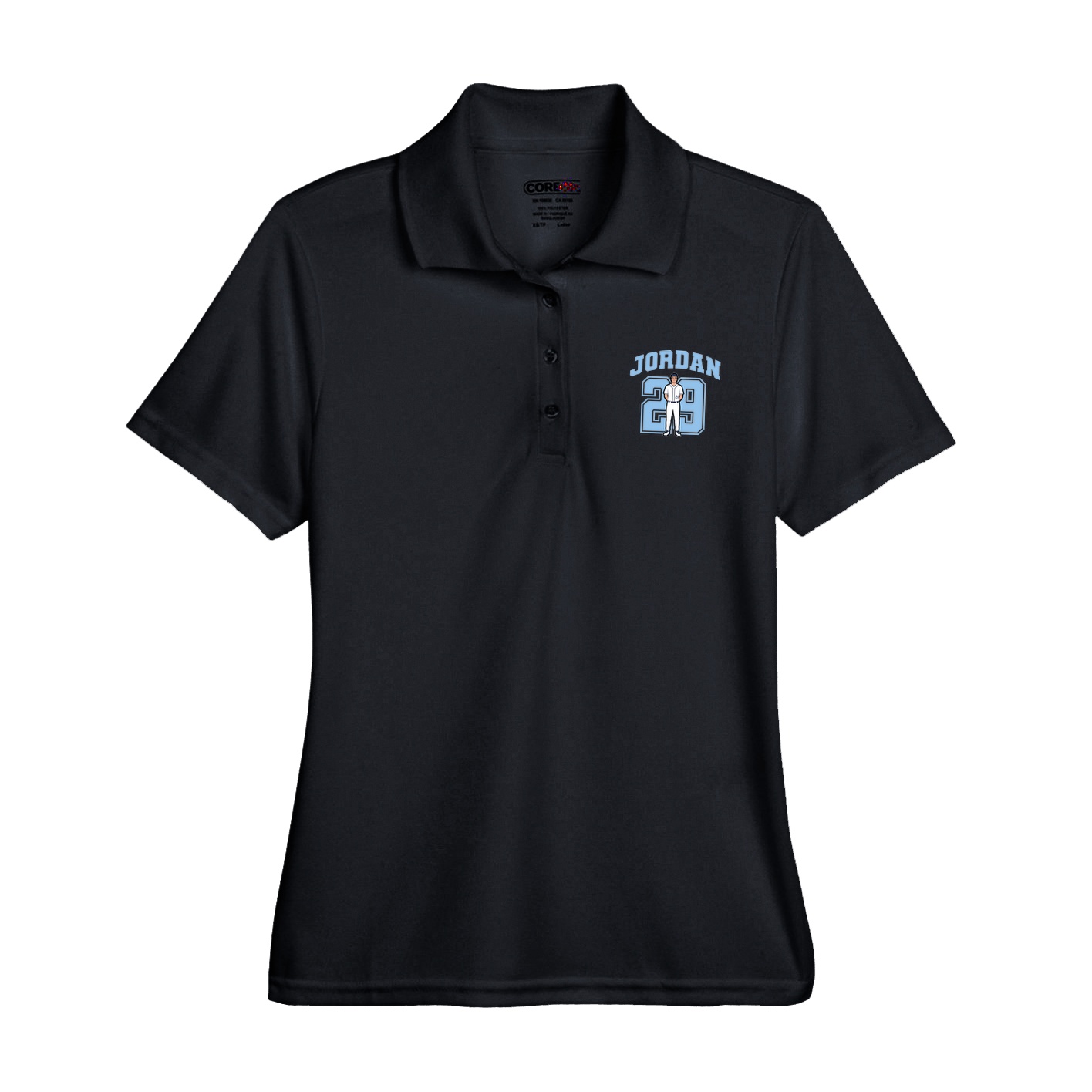 Womens Performance Polo — Number in Black