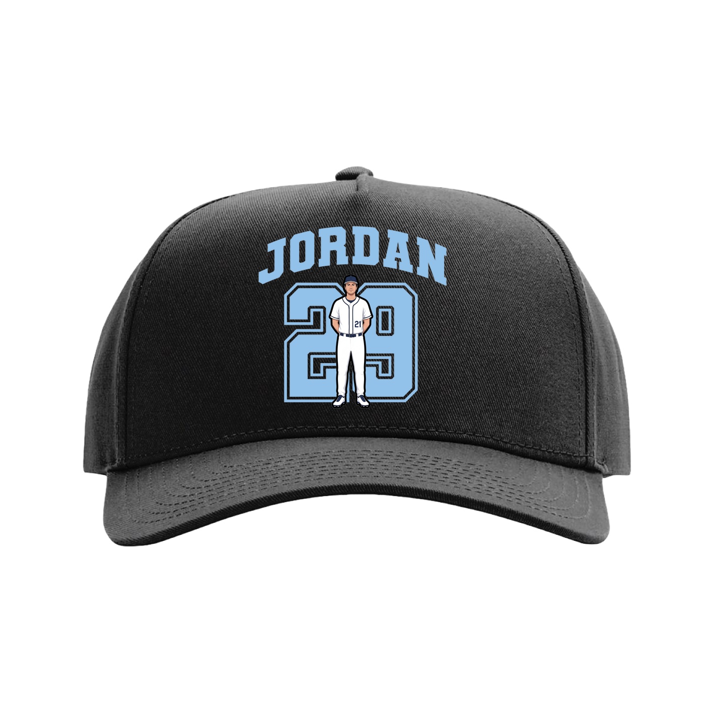 Full Fabric Five-Panel Champ Cap — Number in Black