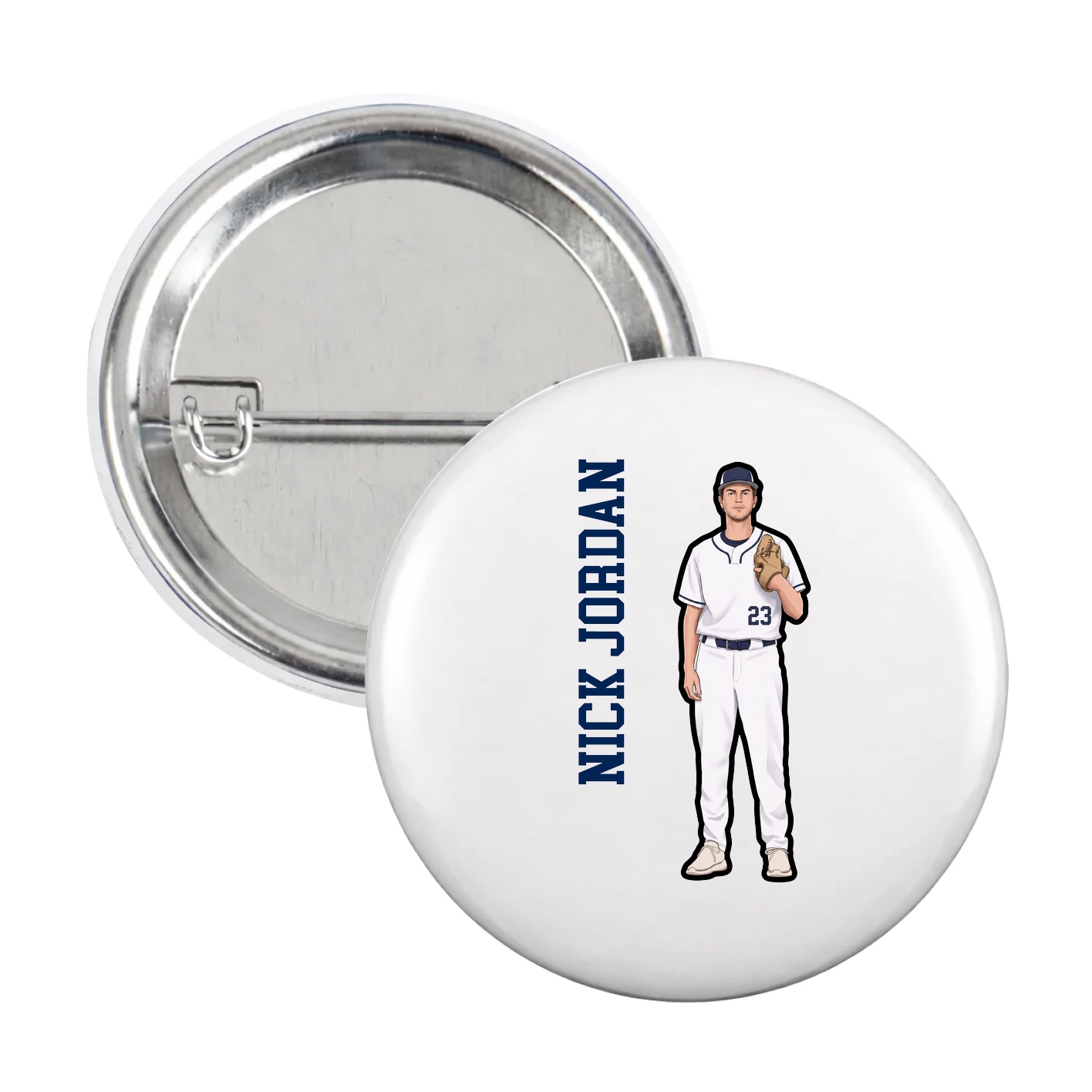 Game Day Button — Name Vertical in White