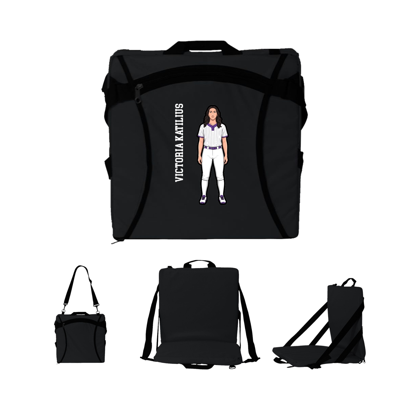 Folding Stadium Seat — Name Vertical in Black