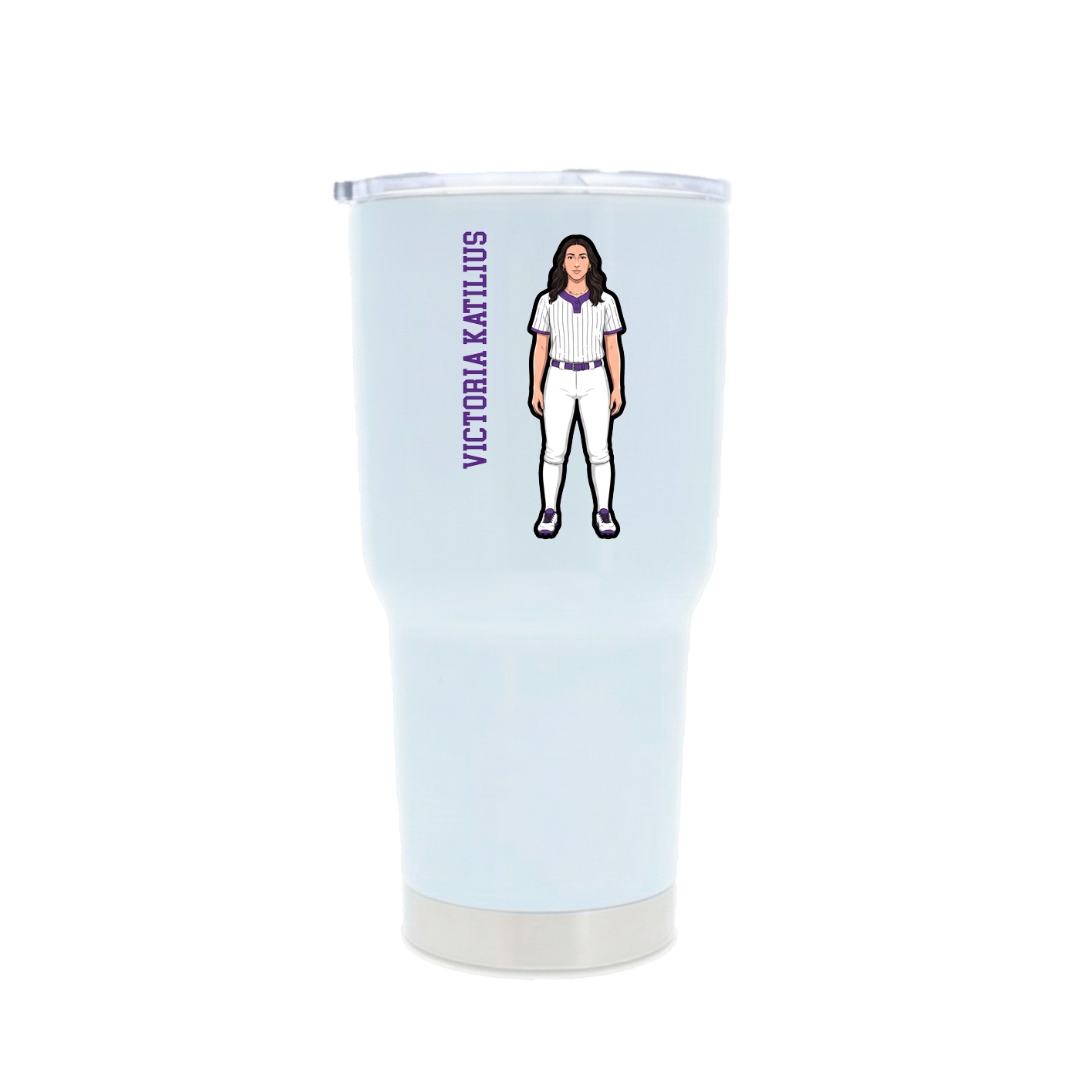 30oz Stainless Steel Tumbler — Name Vertical in White