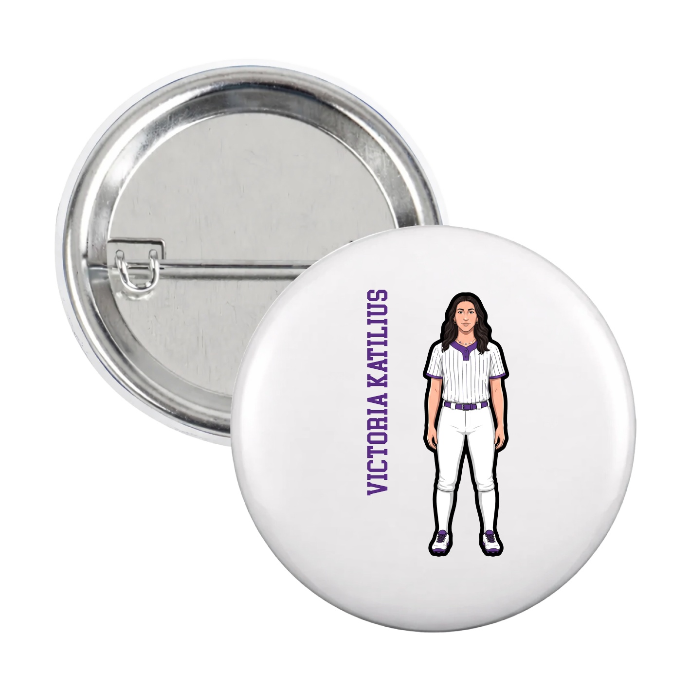 Game Day Button — Name Vertical in White