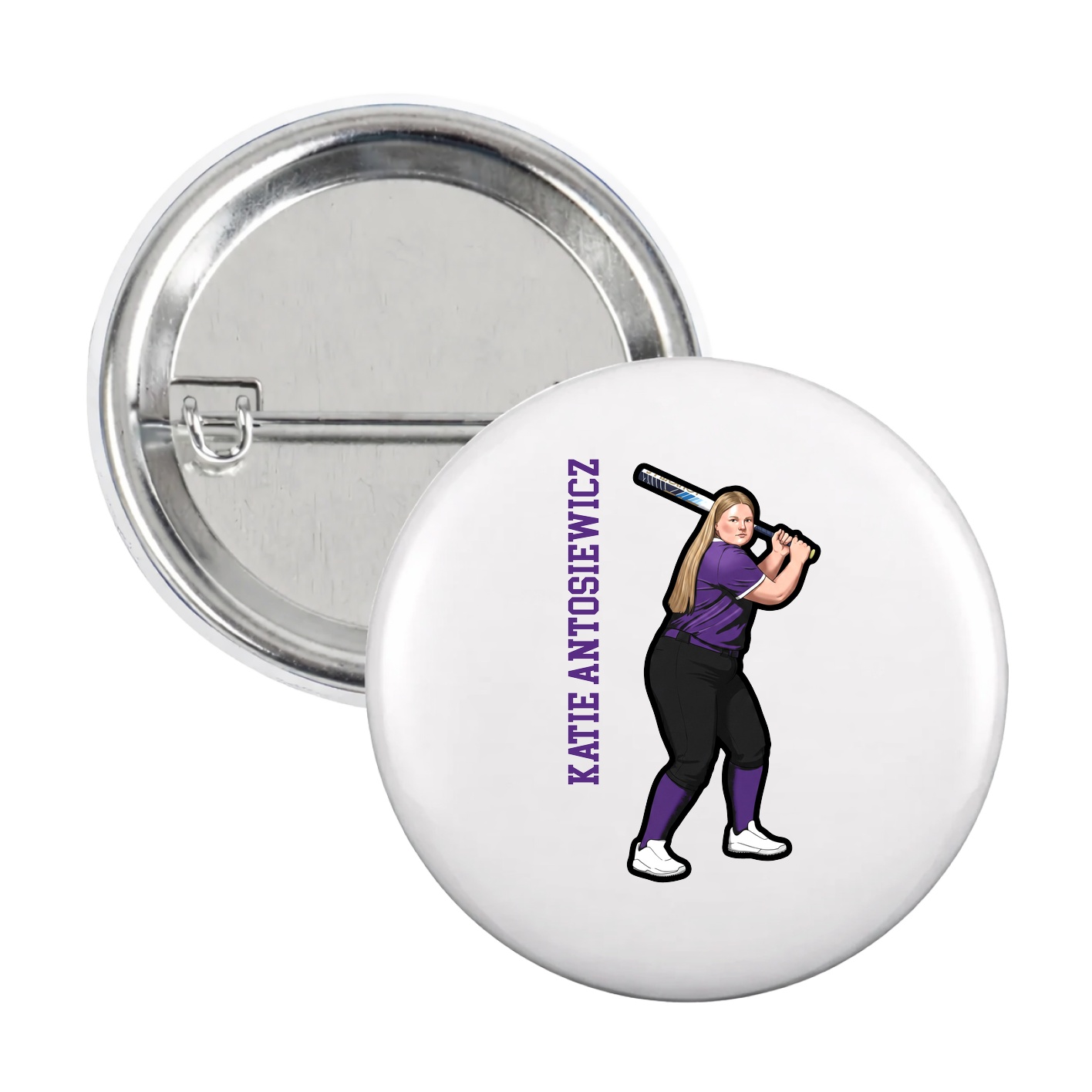 Game Day Button — Name Vertical in White