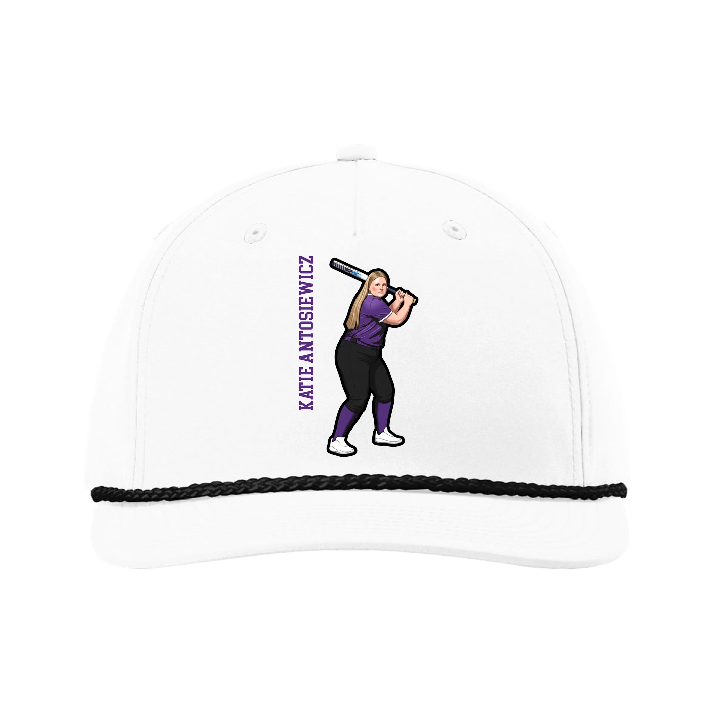 Five-Panel Classic Rope Cap — Name Vertical in White