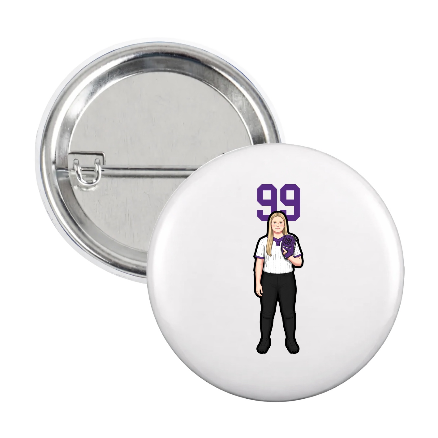 Game Day Button — Number Top in White
