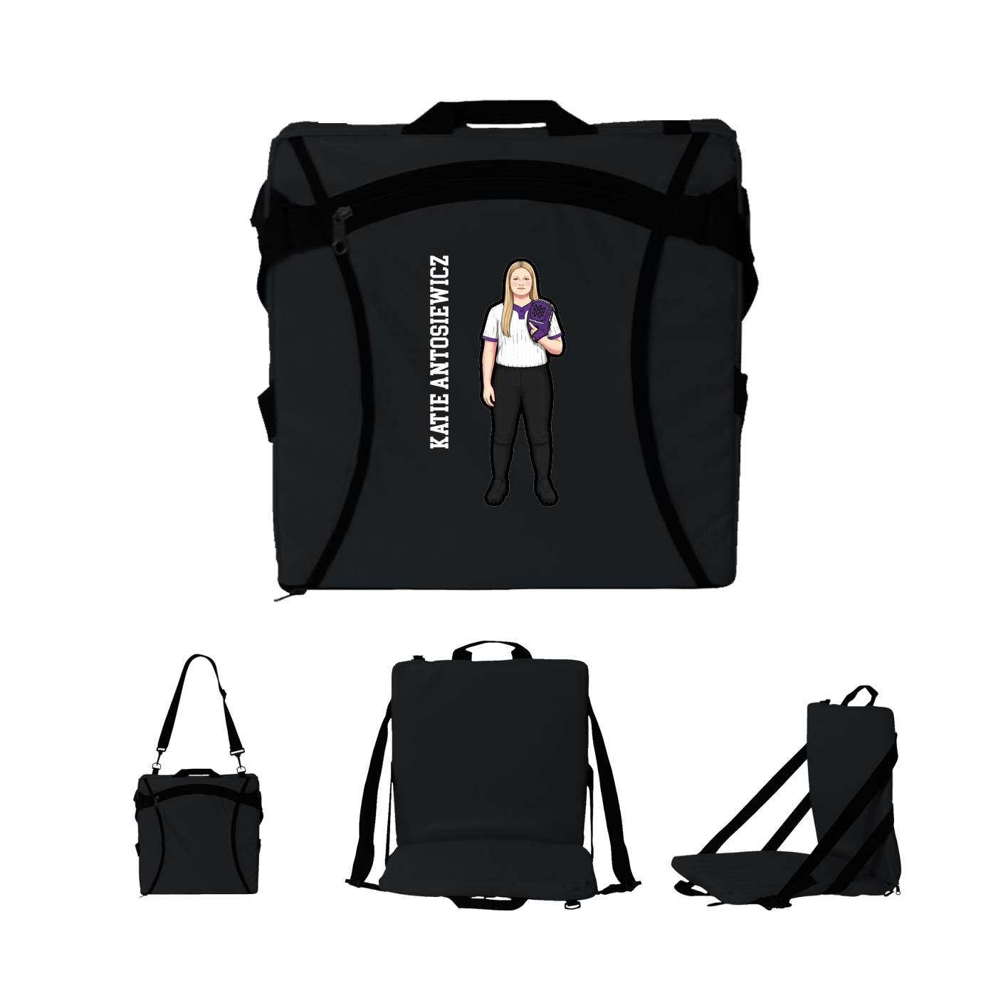 Folding Stadium Seat — Name Vertical in Black