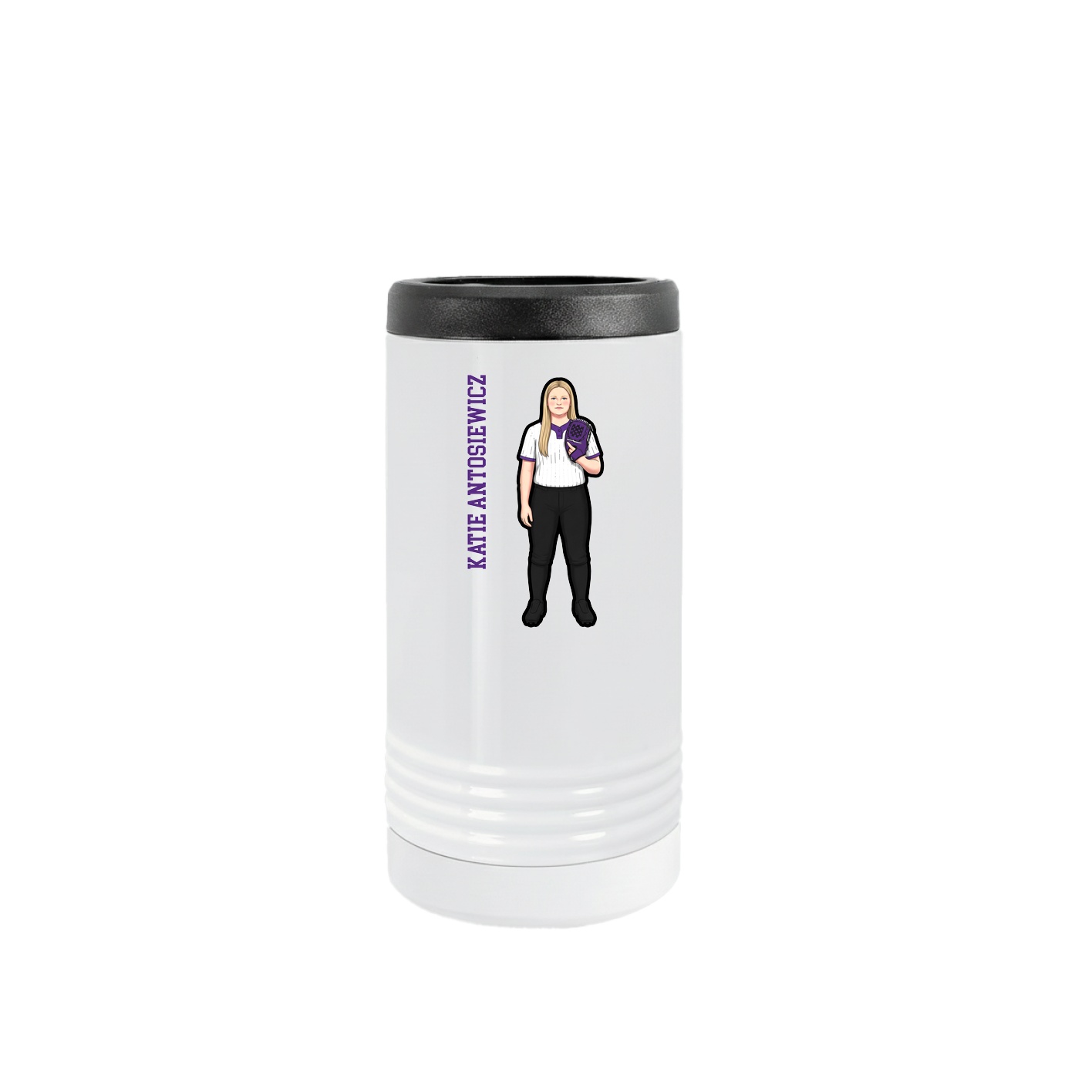 Slim Beverage Holder — Name Vertical in White