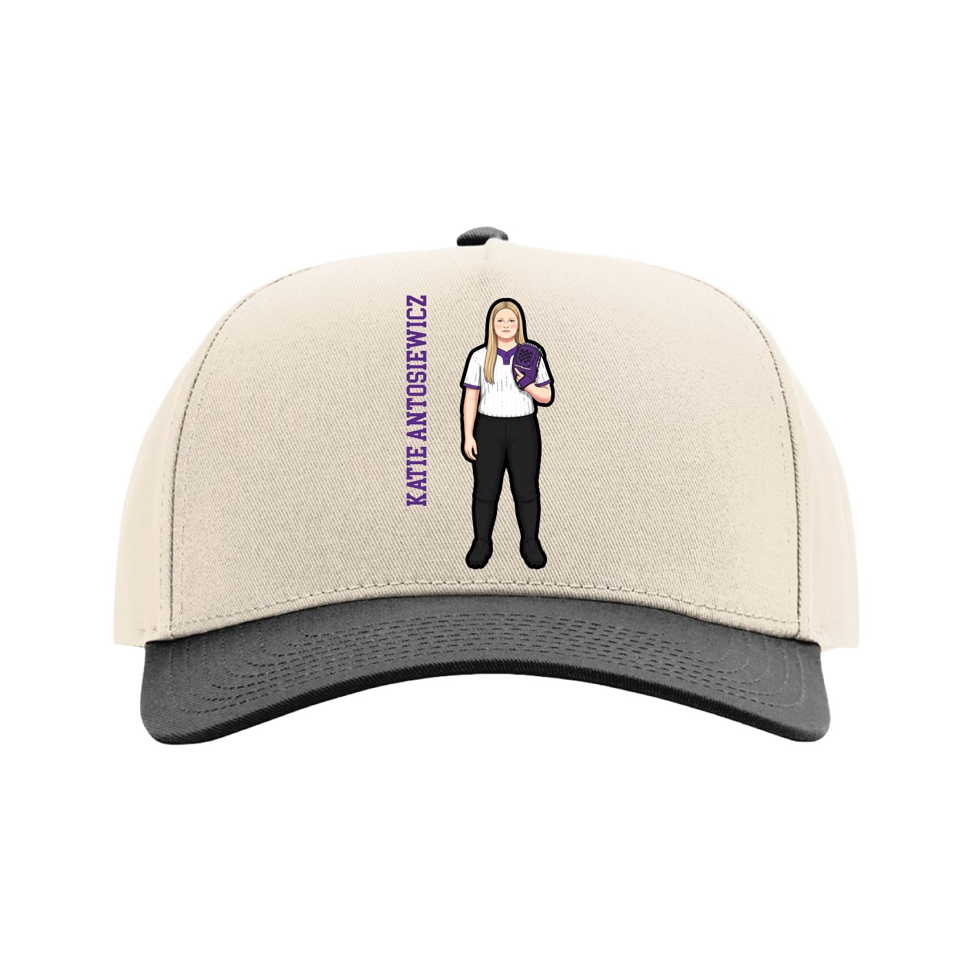 Full Fabric Five-Panel Champ Cap — Name Vertical in Cream/Black