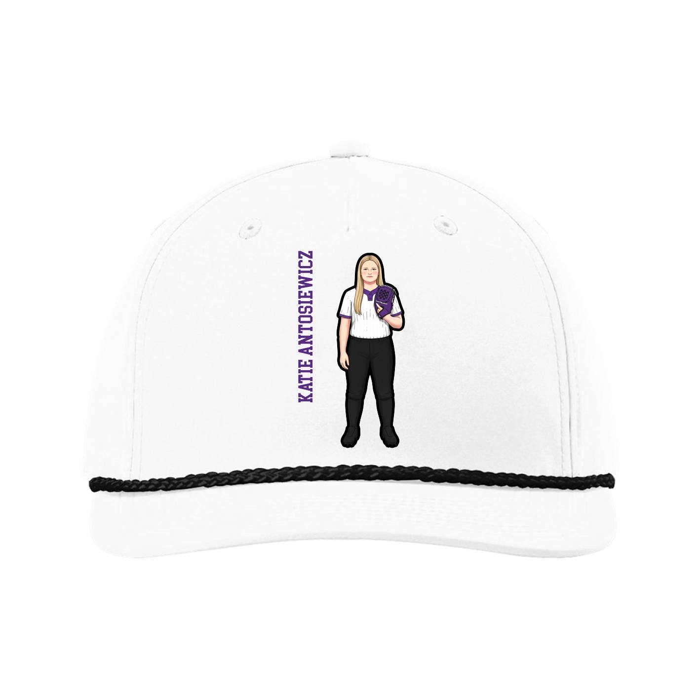 Five-Panel Classic Rope Cap — Name Vertical in White