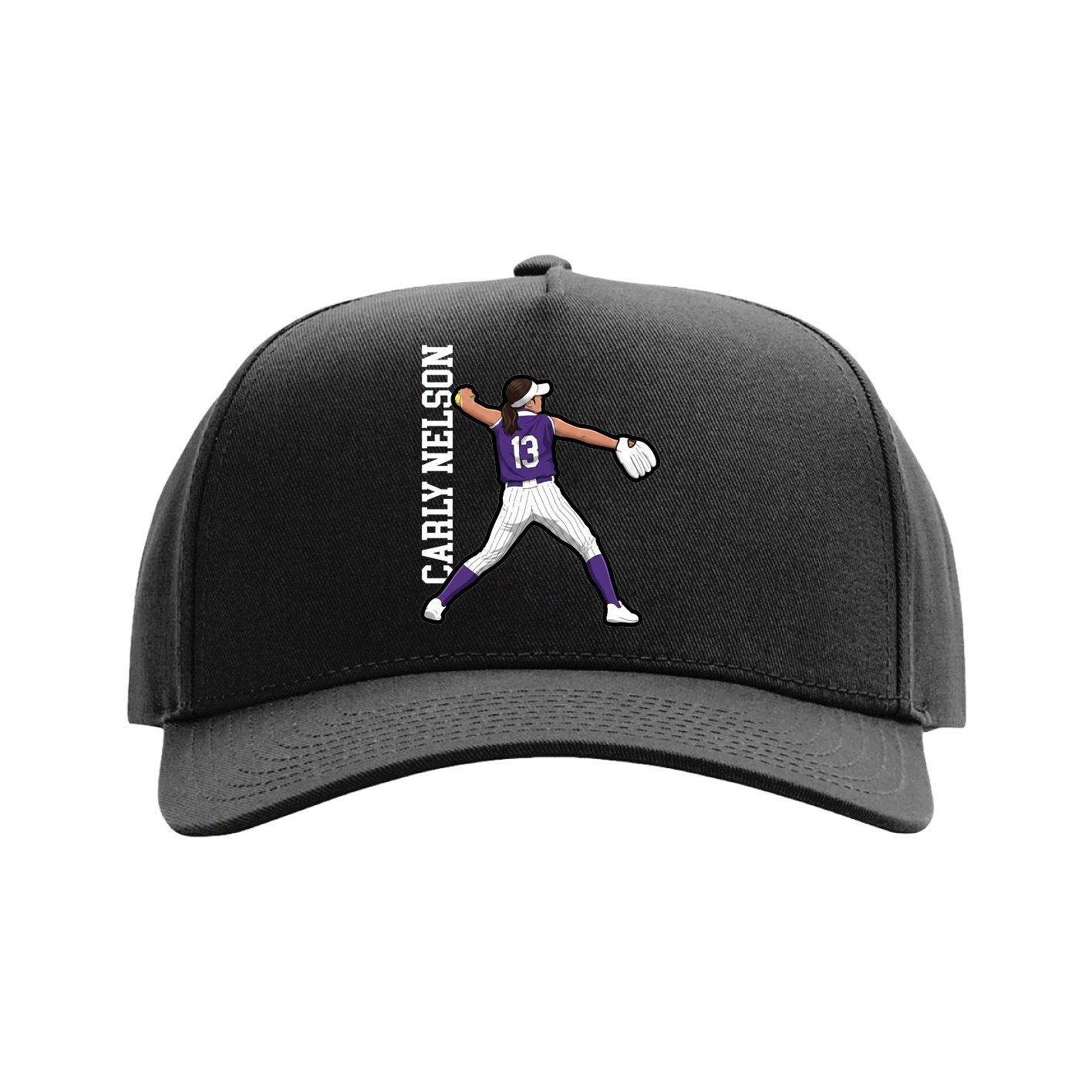 Full Fabric Five-Panel Champ Cap — Name Vertical in Black