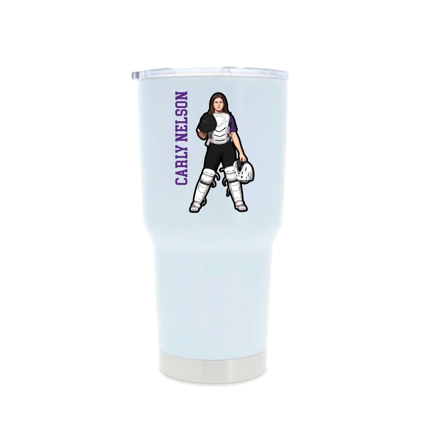 30oz Stainless Steel Tumbler — Name Vertical in White