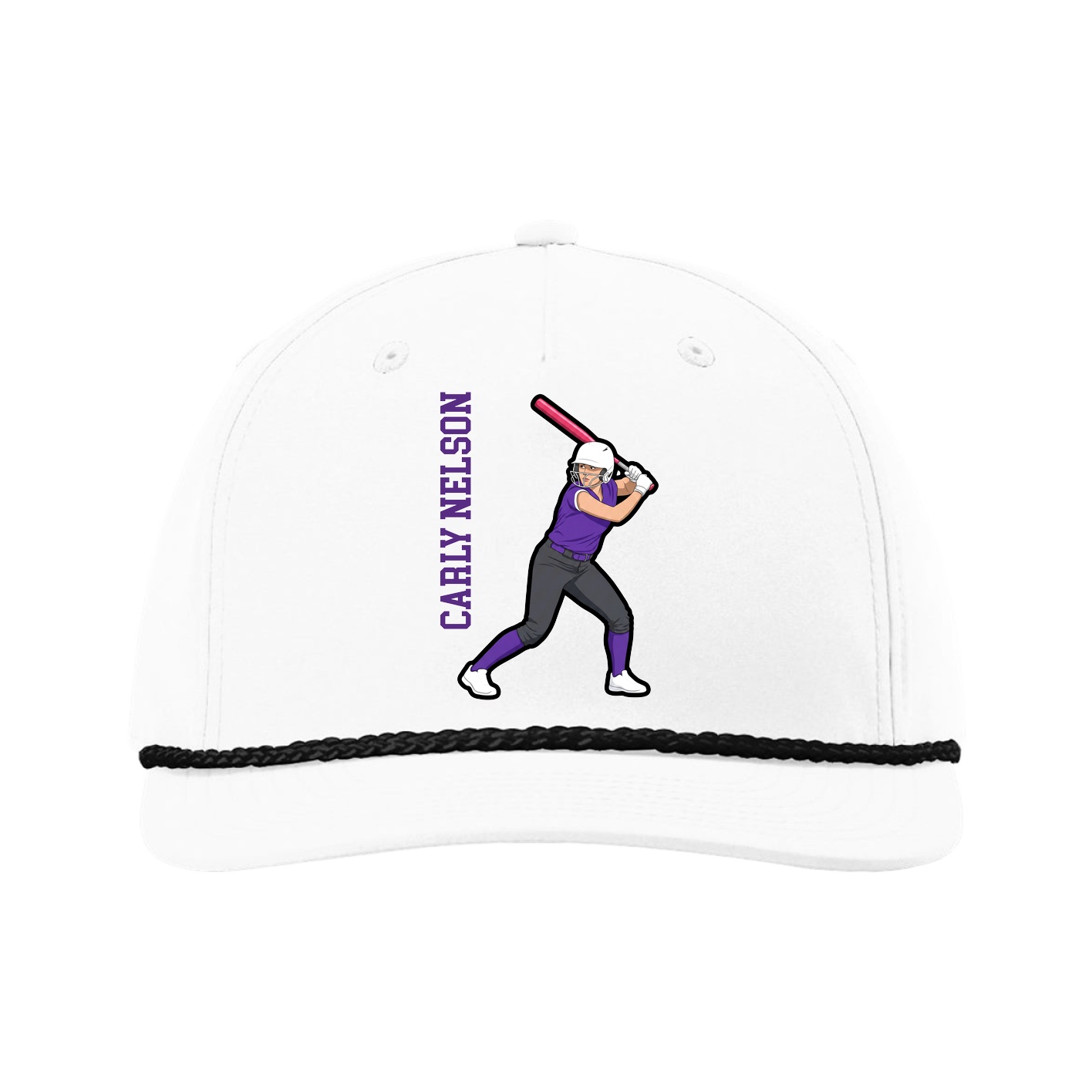 Five-Panel Classic Rope Cap — Name Vertical in White