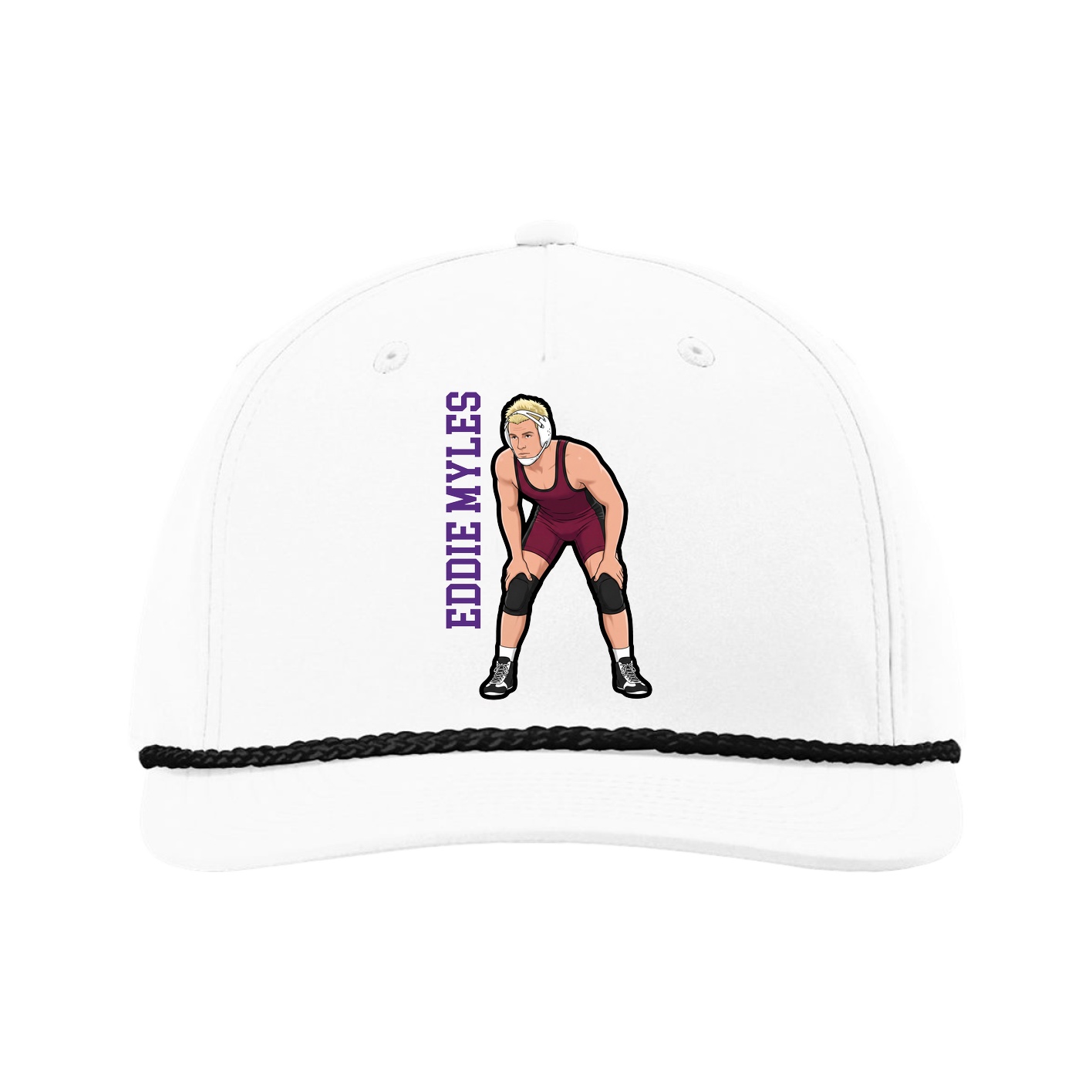 Five-Panel Classic Rope Cap — Name Vertical in White