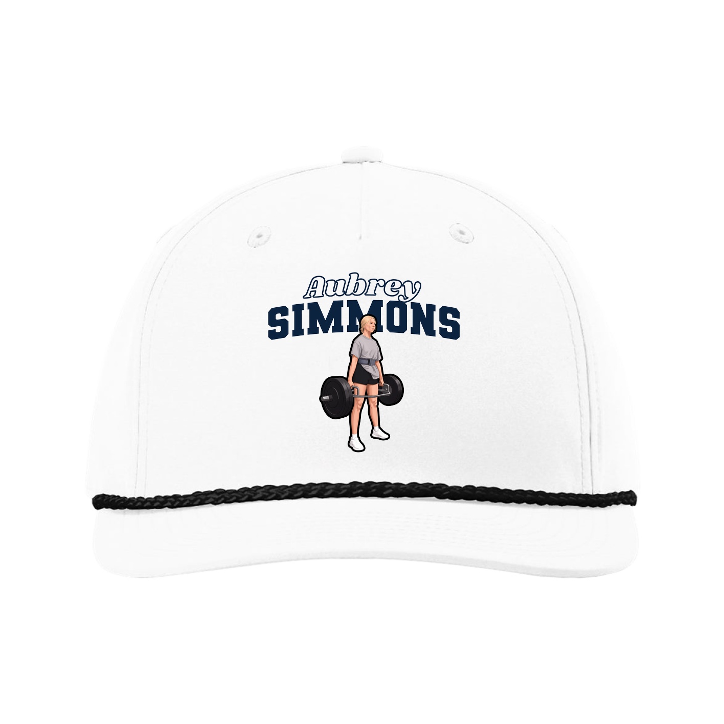 Five-Panel Classic Rope Cap — Name Arch in White