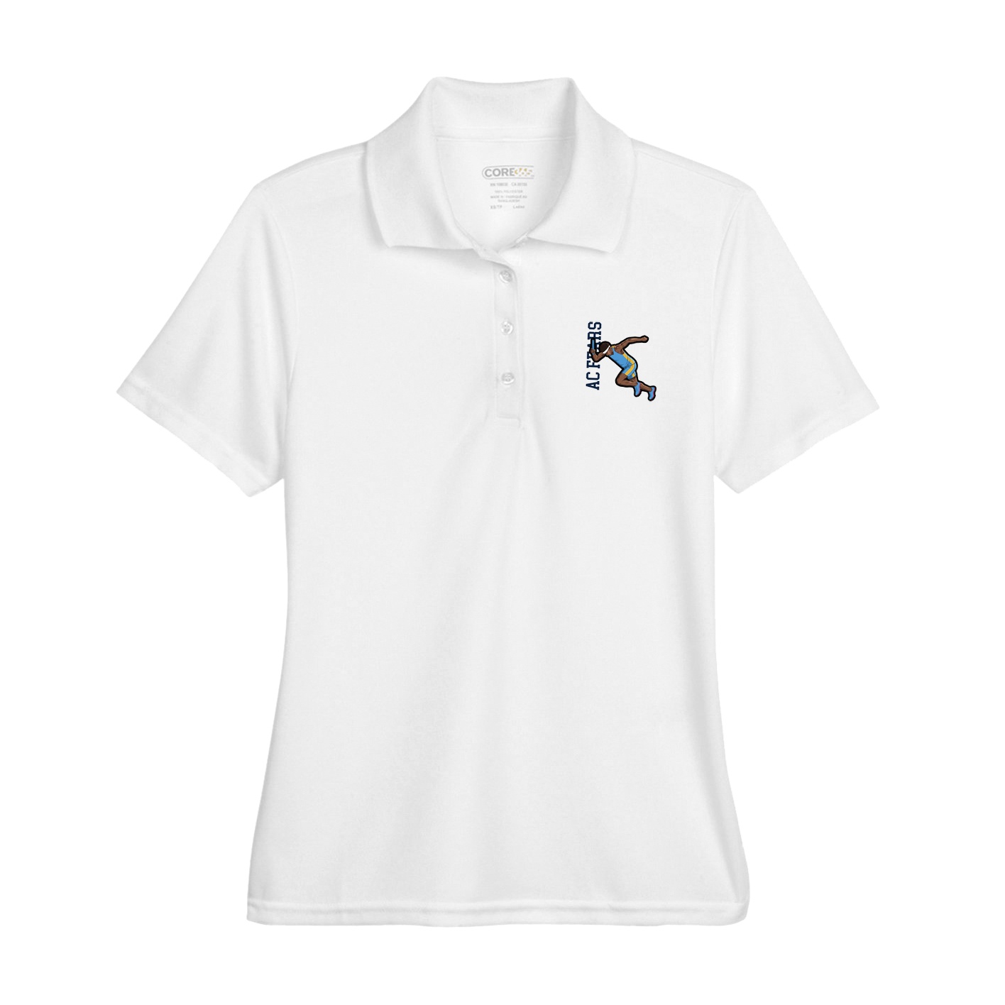 Womens Performance Polo — Name Vertical in White