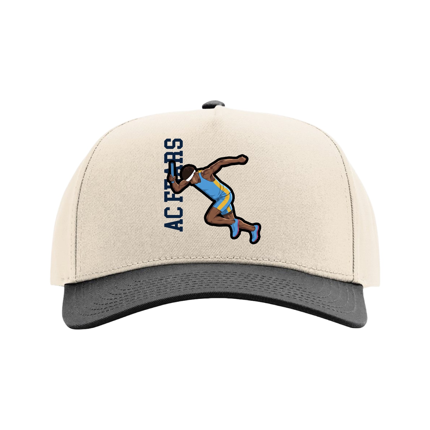Full Fabric Five-Panel Champ Cap — Name Vertical in Cream/Black