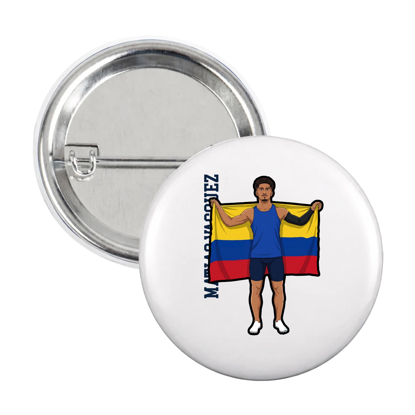 Game Day Button — Name Vertical in White