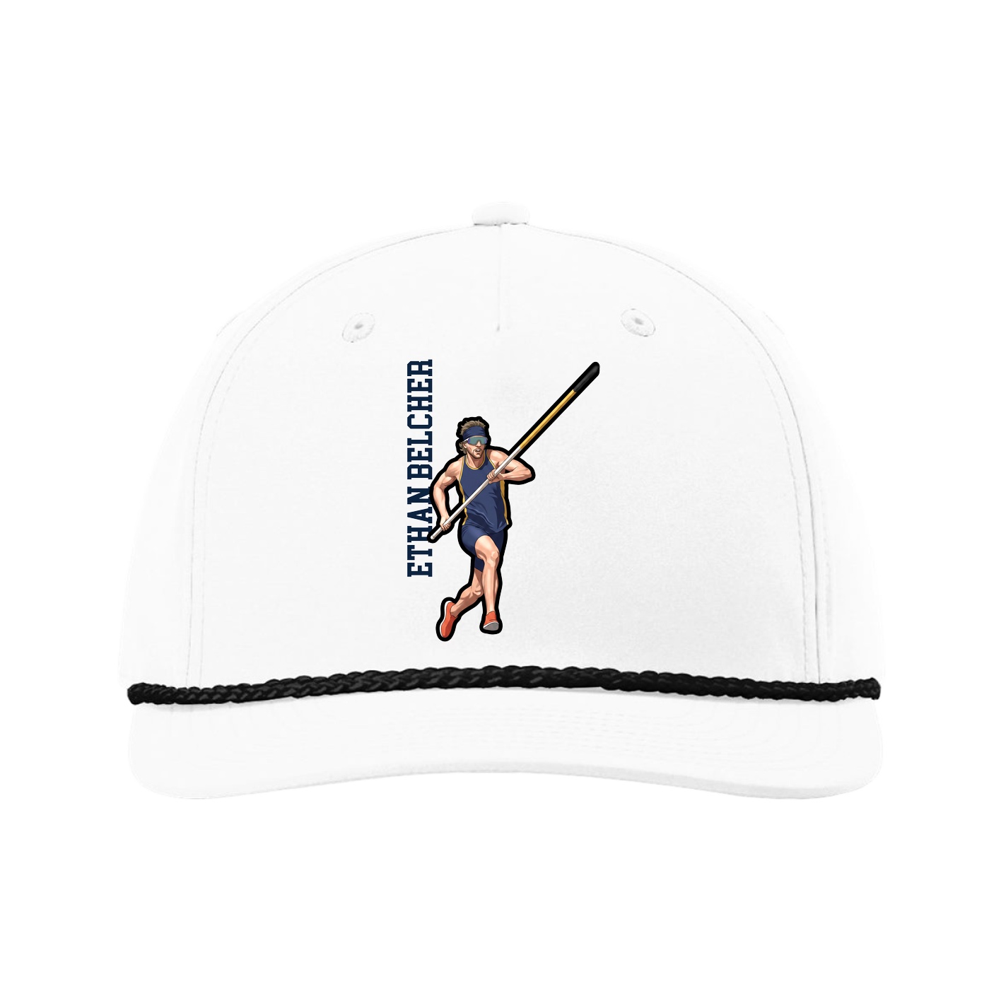 Five-Panel Classic Rope Cap — Name Vertical in White