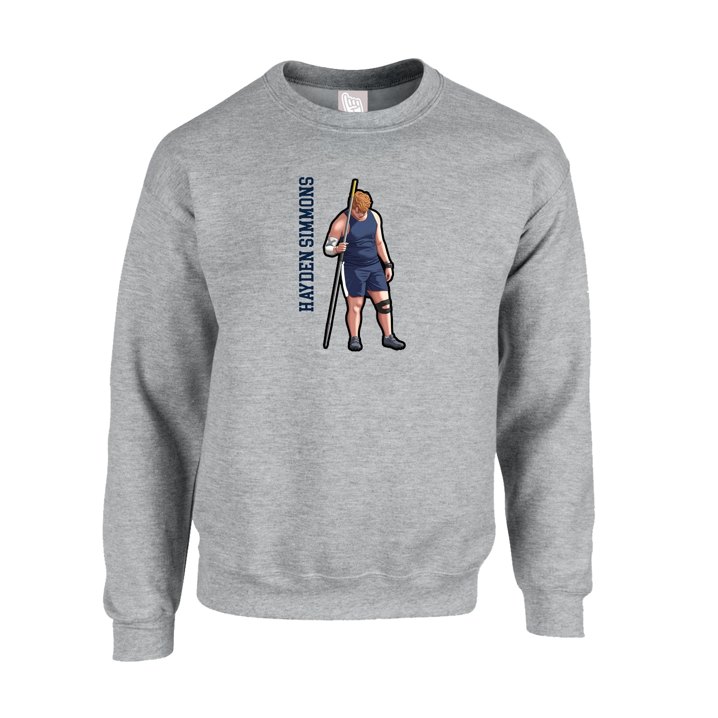 Fleece Crew — Name Vertical in Grey